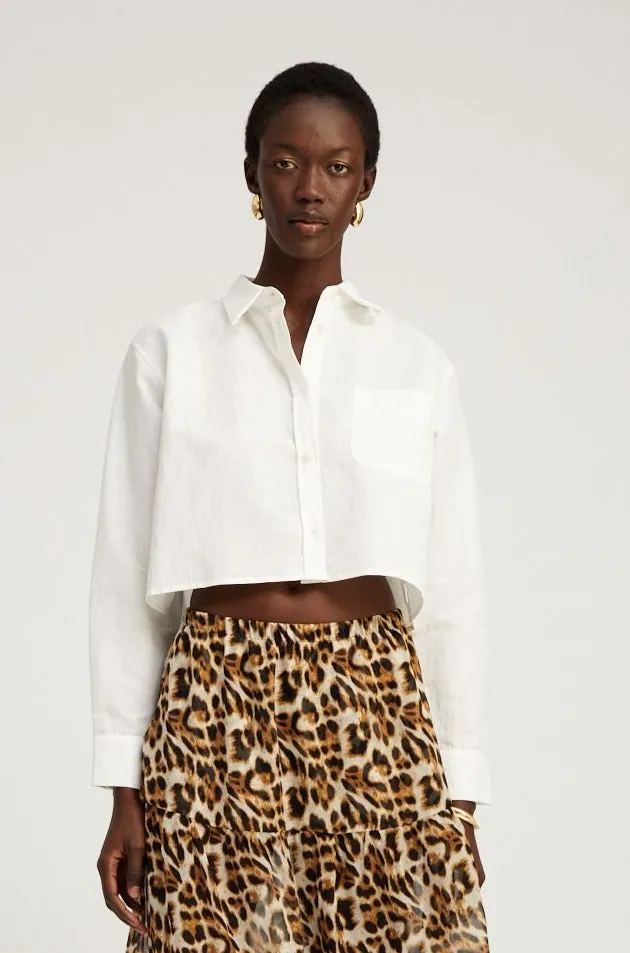 White Linen Cropped Button Down sold by SPRWMN