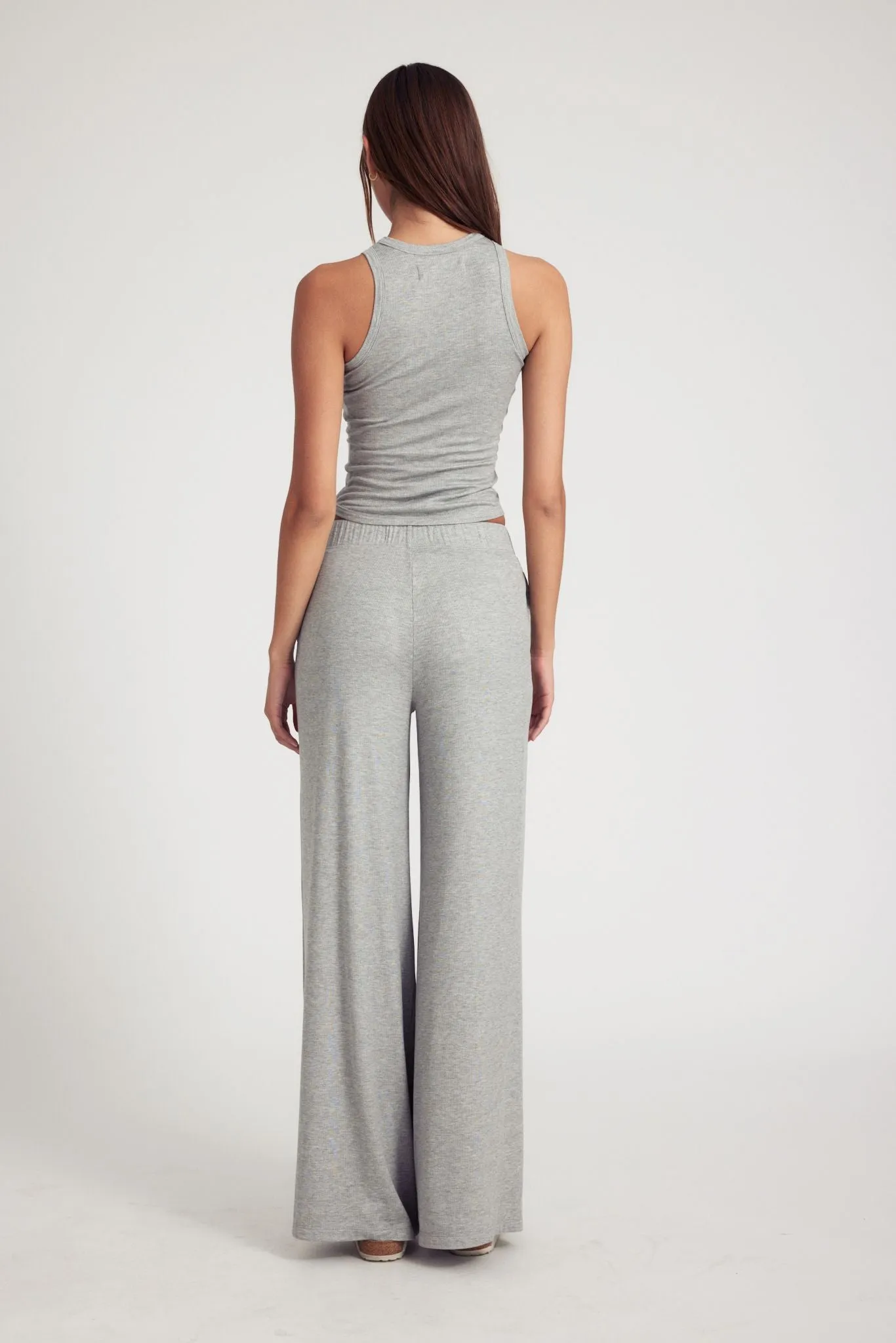 Heather Grey Rib Wide Leg Pants sold by SPRWMN product image thumbnail 5