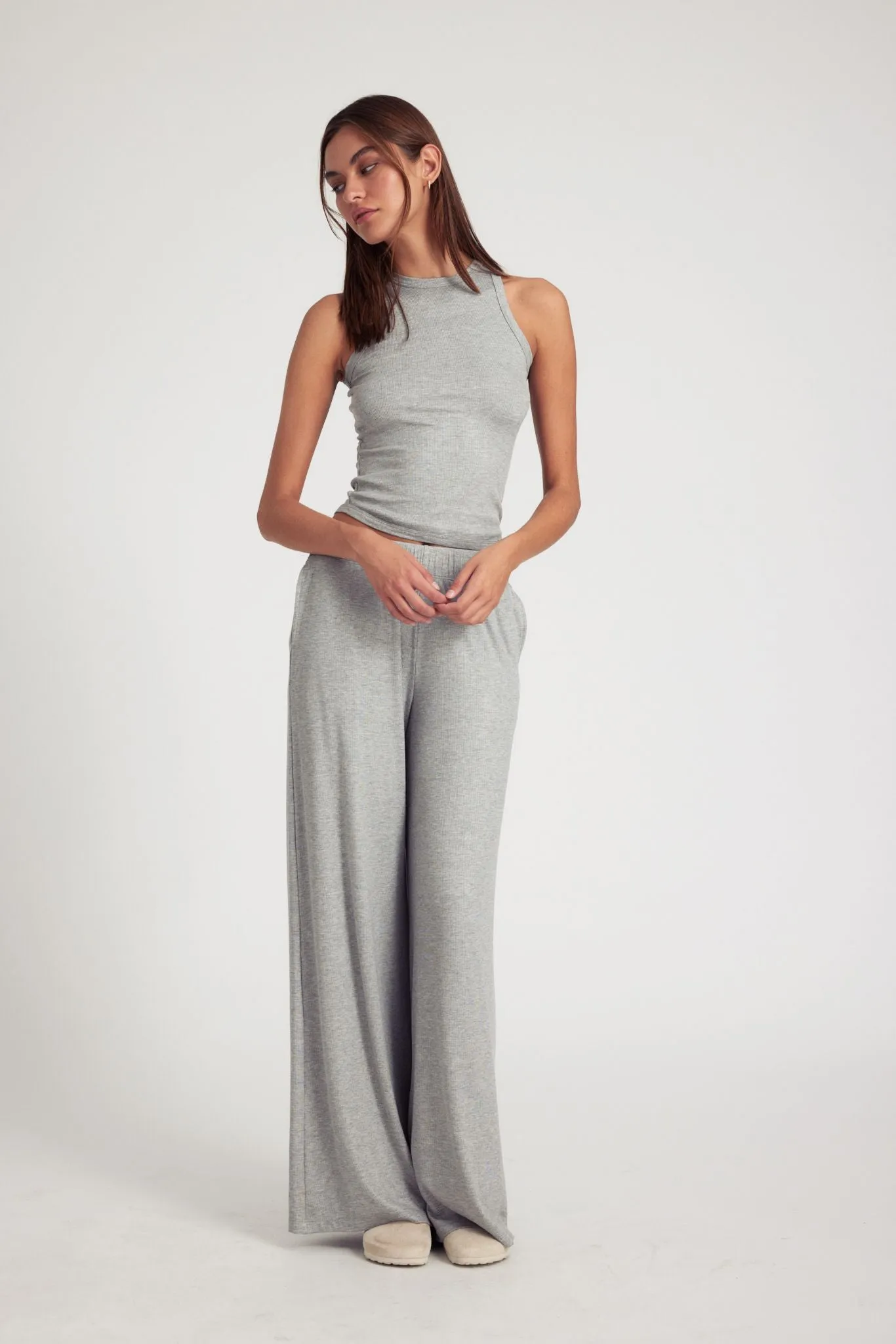 Heather Grey Rib Wide Leg Pants sold by SPRWMN product image thumbnail 3