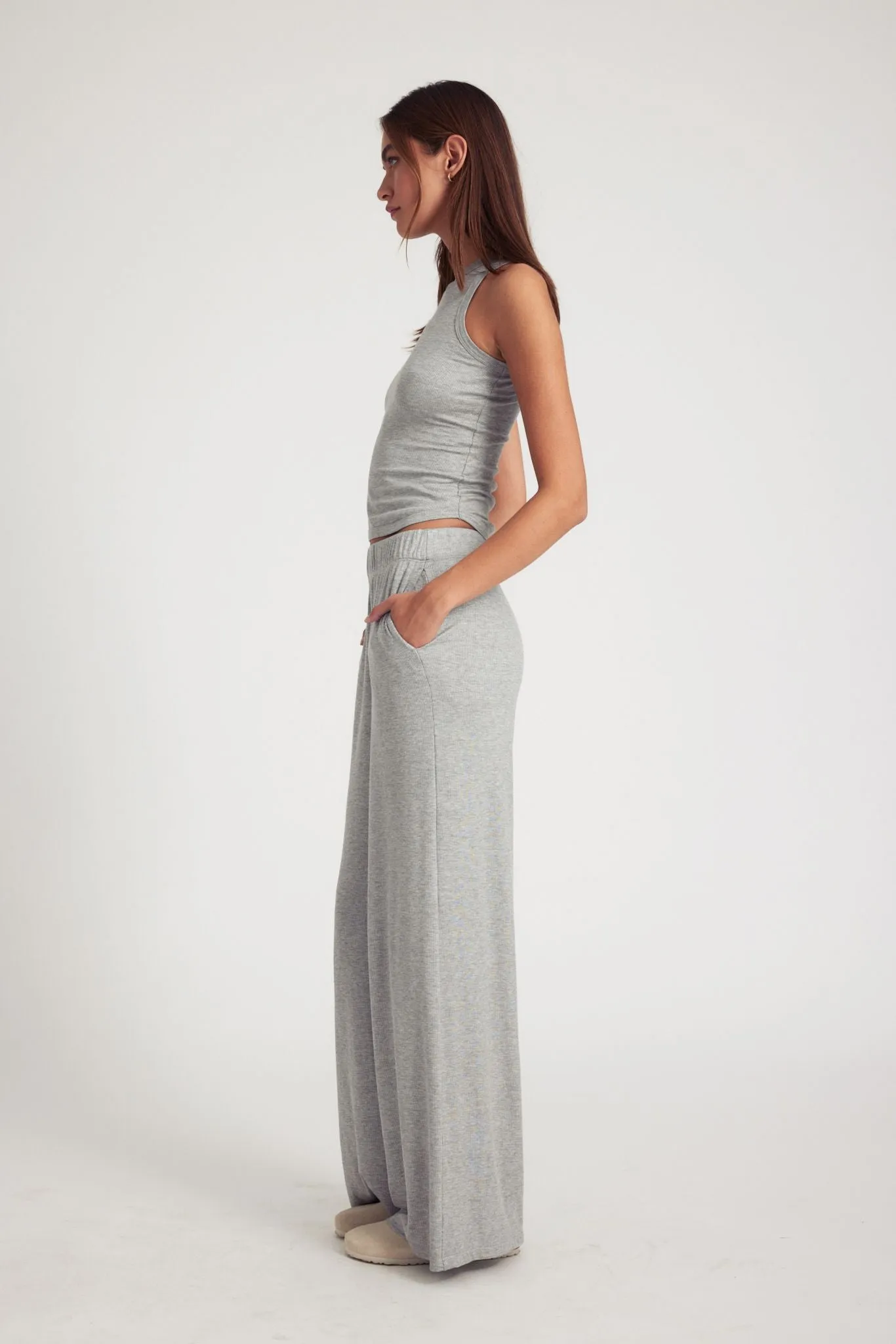 Heather Grey Rib Wide Leg Pants sold by SPRWMN product image thumbnail 4