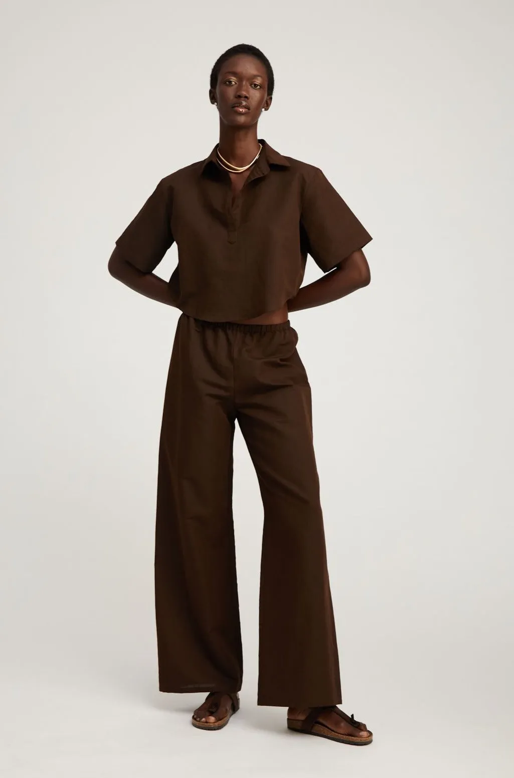 Americano Linen Cropped Henley Shirt sold by SPRWMN product image thumbnail 2