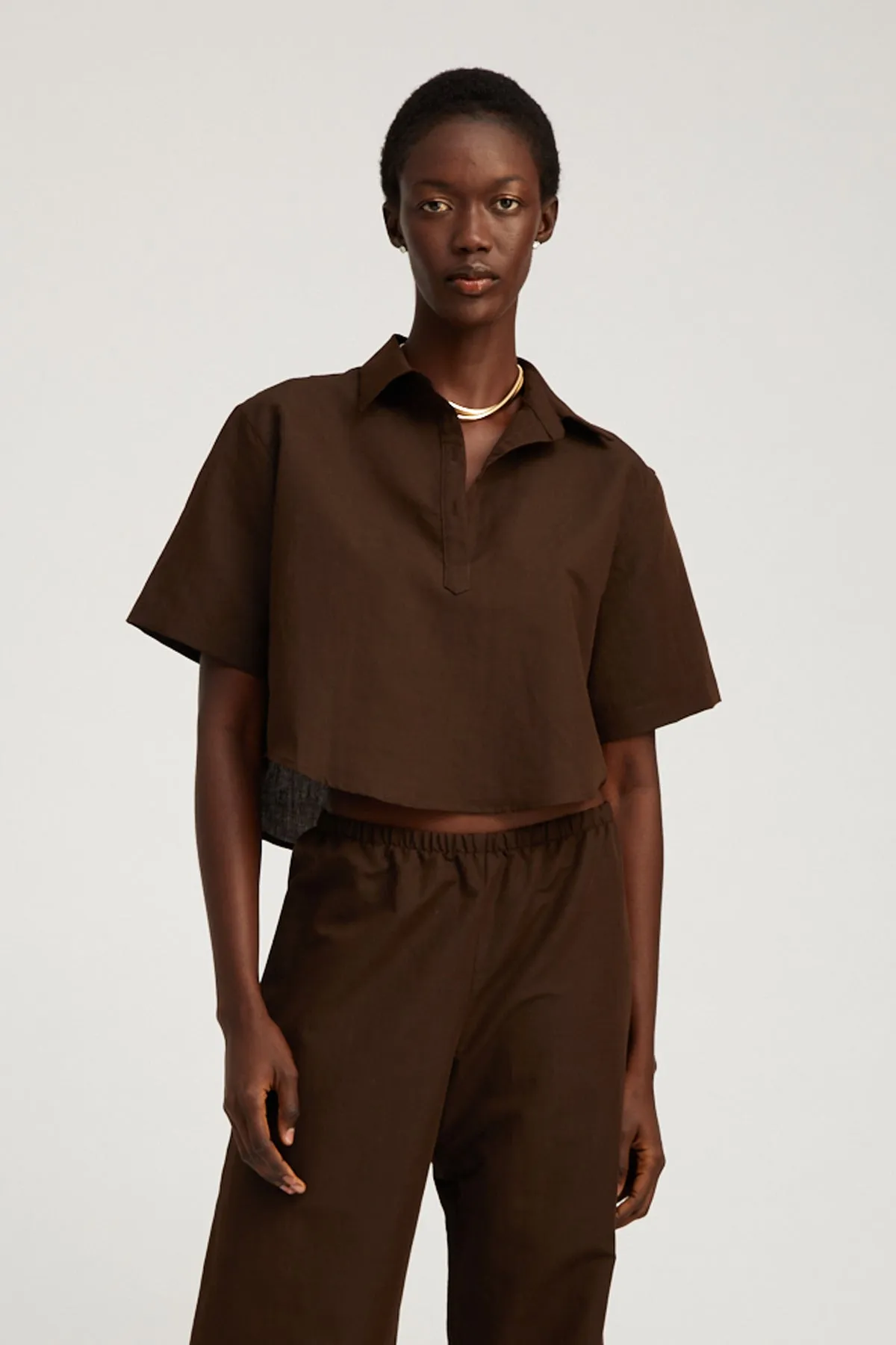 Americano Linen Cropped Henley Shirt sold by SPRWMN