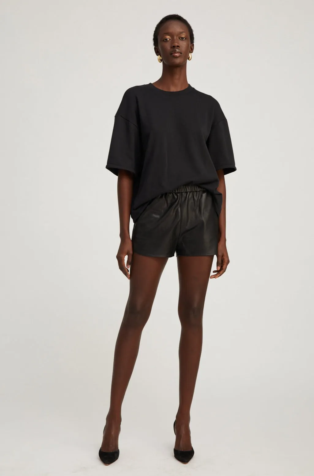 Black Leather Slip Shorts sold by SPRWMN