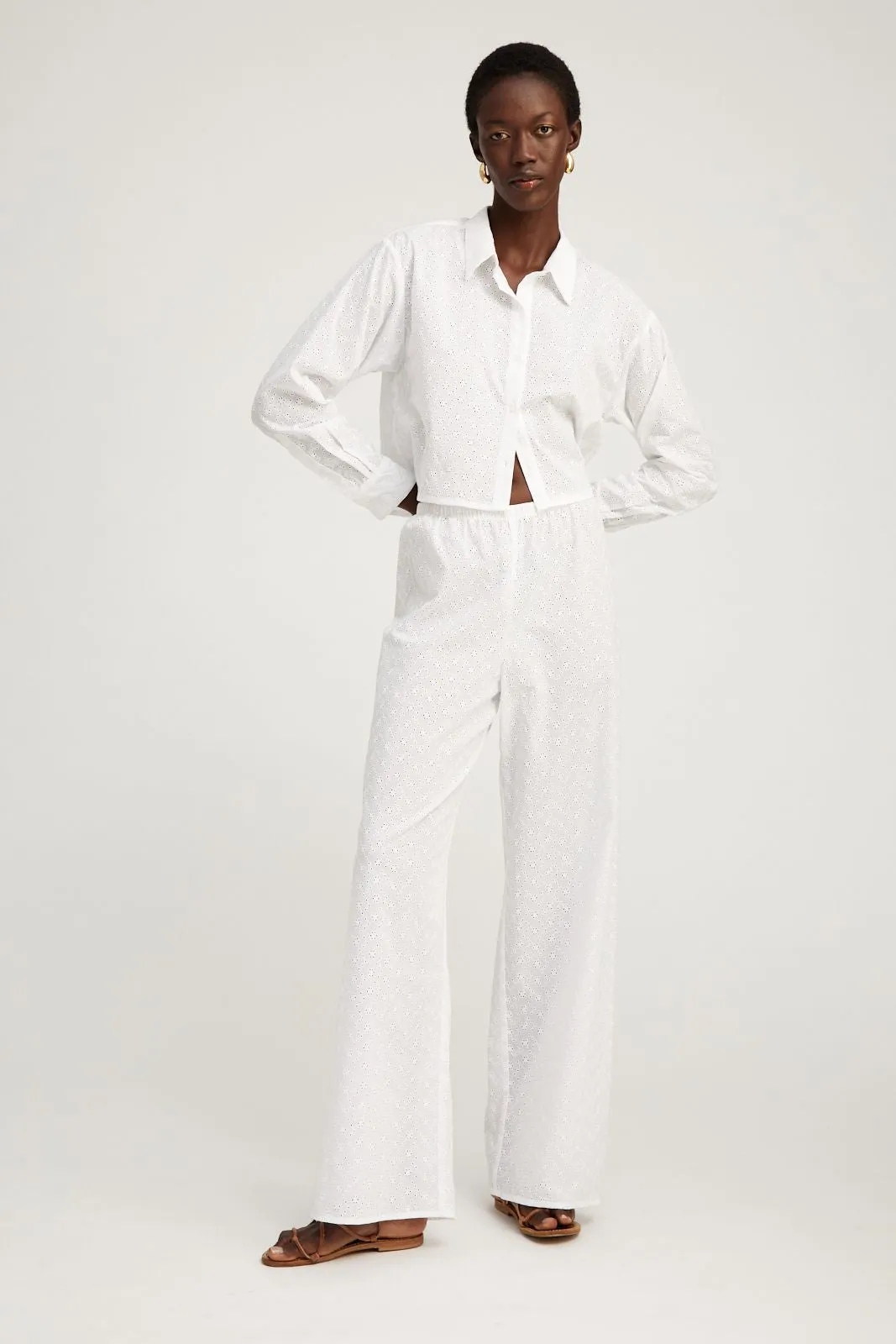 White Eyelet Cropped Button Down sold by SPRWMN product image thumbnail 2