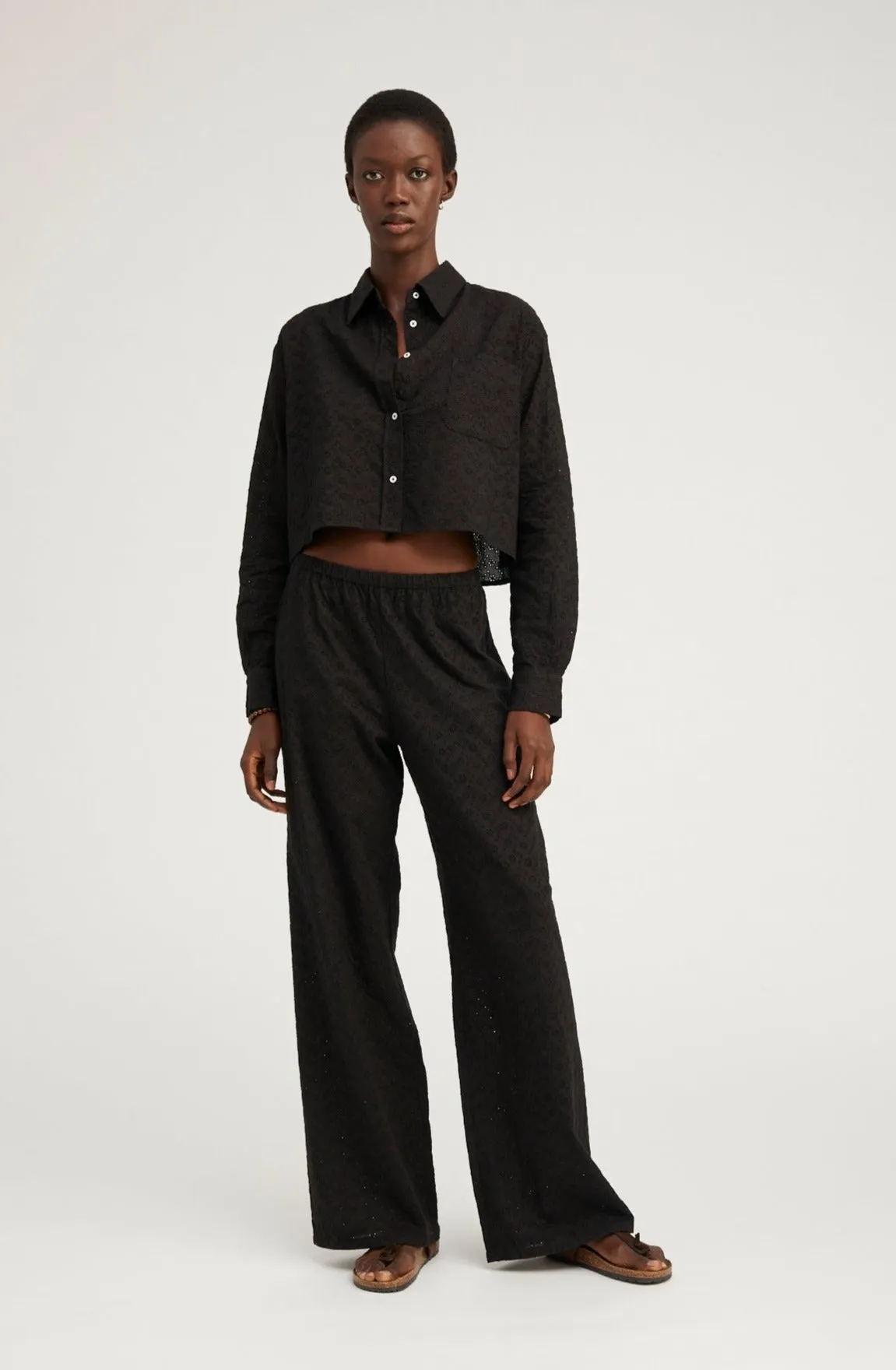 Black Eyelet Cropped Button Down sold by SPRWMN product image thumbnail 2