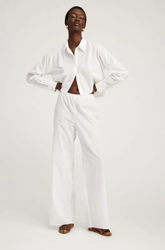 White Eyelet Easy Pants sold by SPRWMN