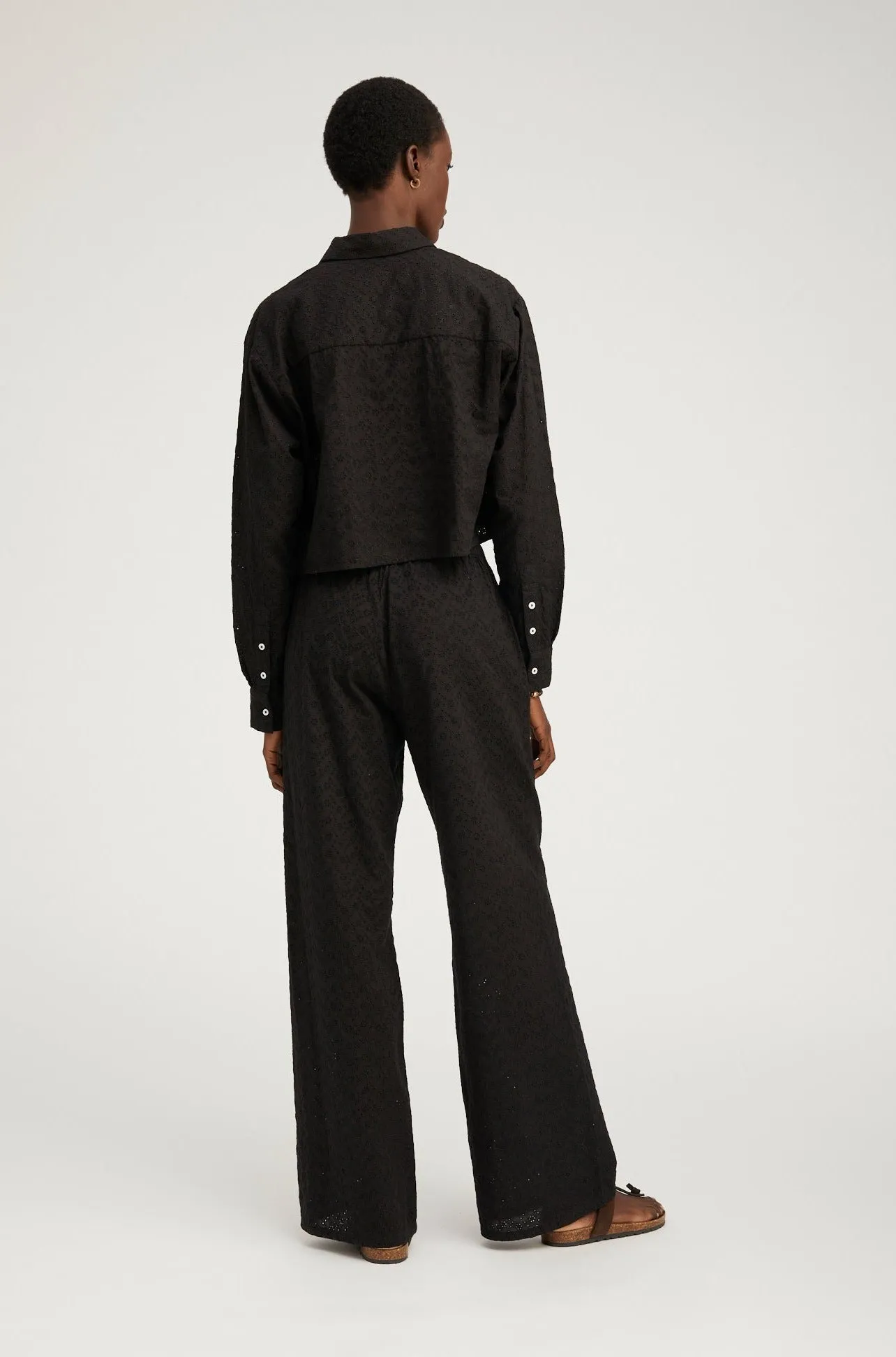 Black Eyelet Easy Pants sold by SPRWMN product image thumbnail 4