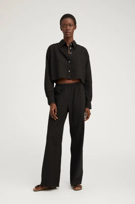 Black Eyelet Easy Pants sold by SPRWMN