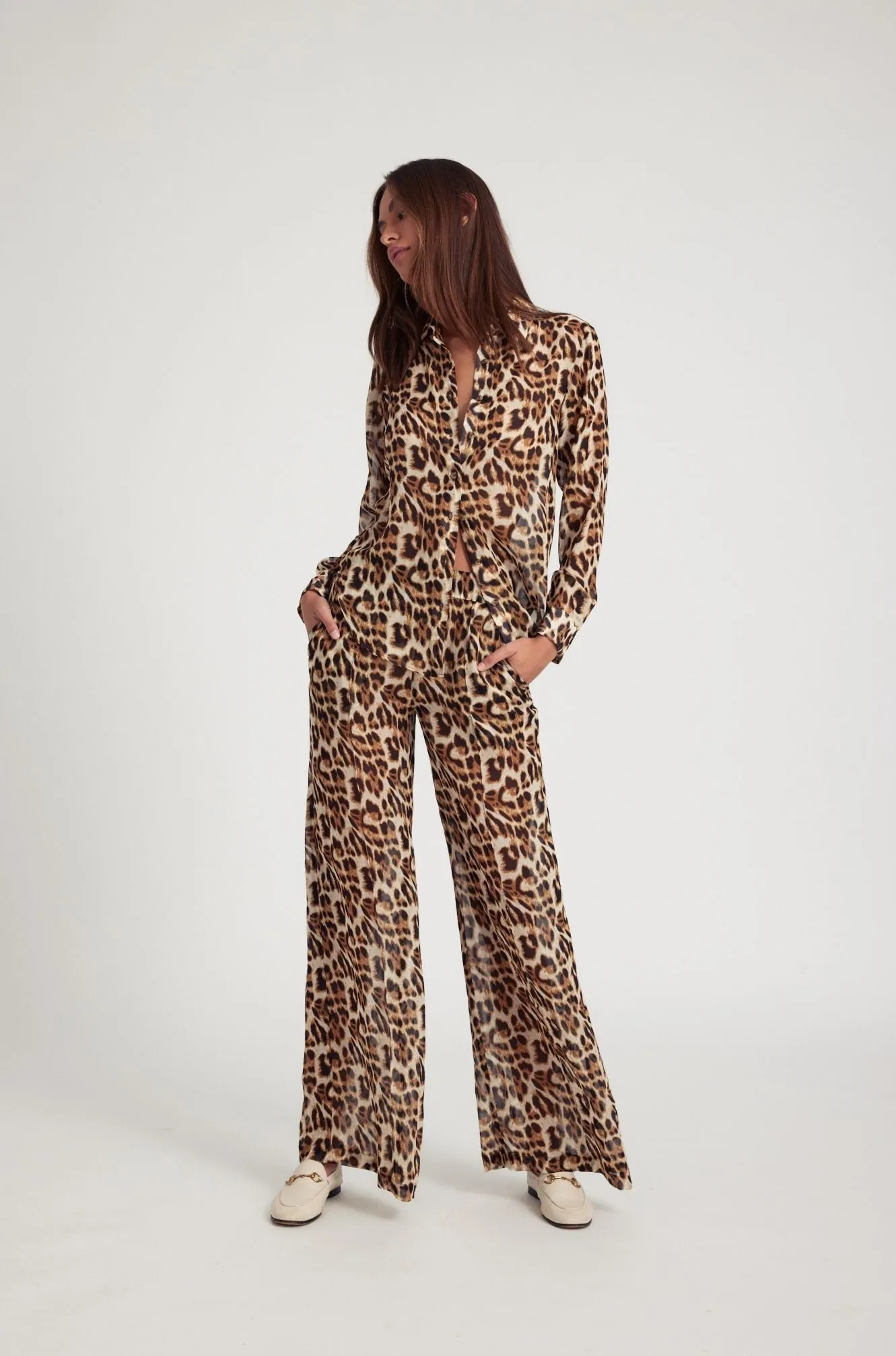 Leopard Silk Wide Leg Trousers sold by SPRWMN product image thumbnail 5