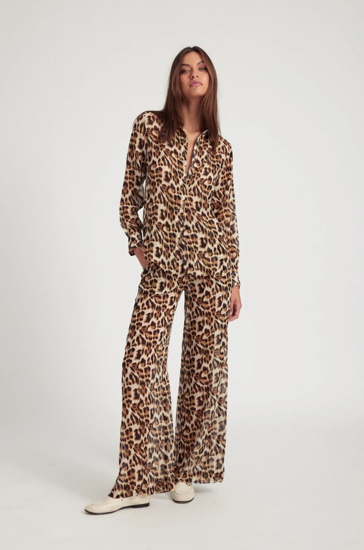 Leopard Silk Wide Leg Trousers sold by SPRWMN product image thumbnail 4