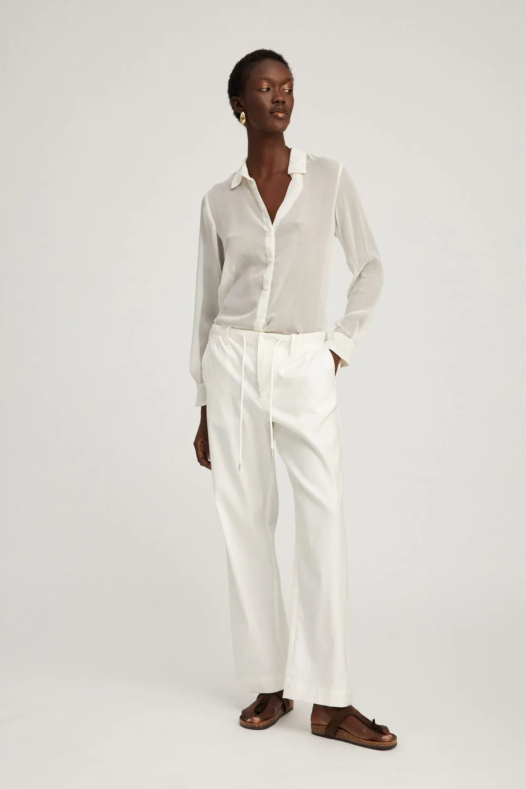 White Crinkle Chiffon Fitted Button Down sold by SPRWMN product image thumbnail 2