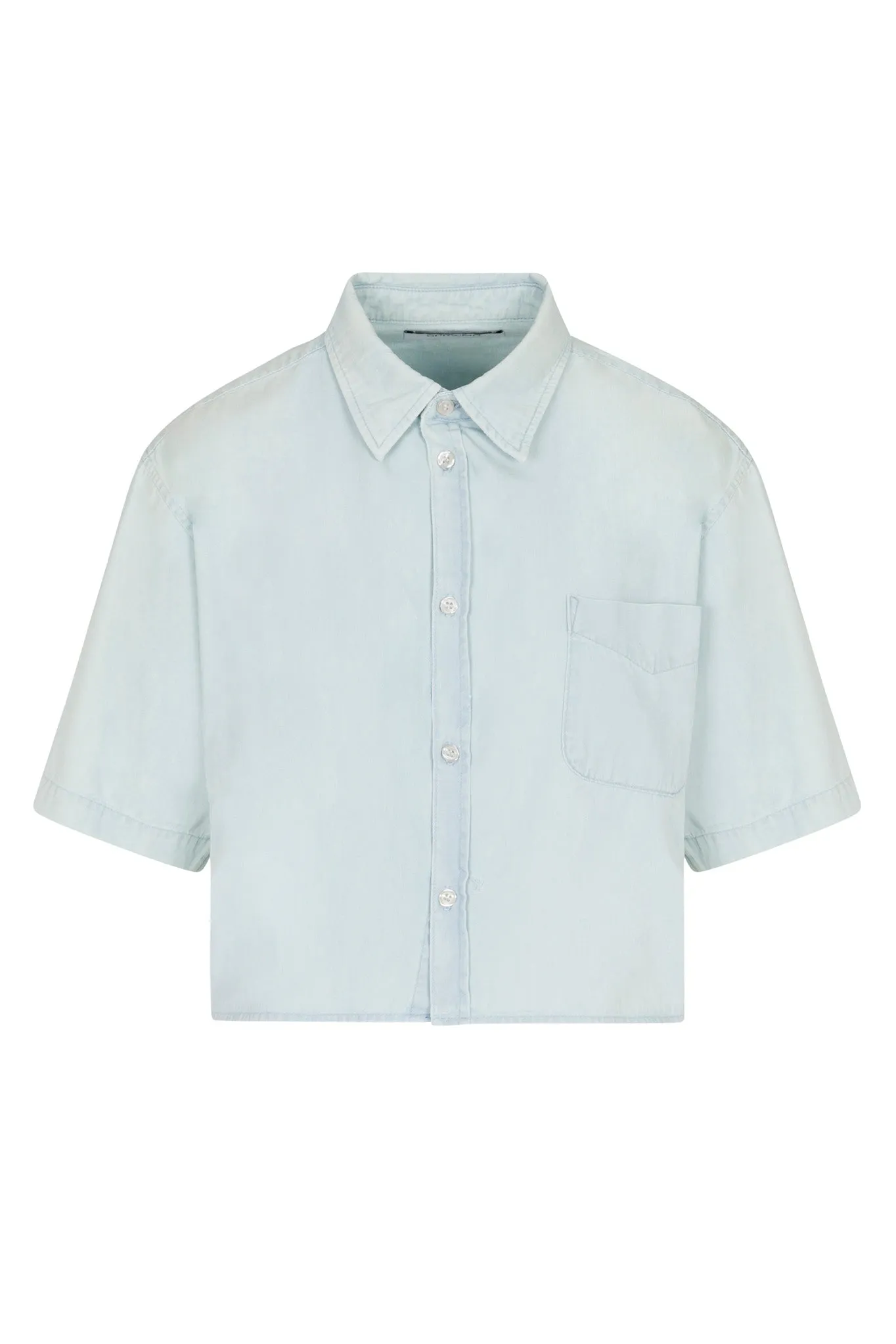 Light Blue Chambray Short Sleeve Cropped Button Down sold by SPRWMN product image thumbnail 2