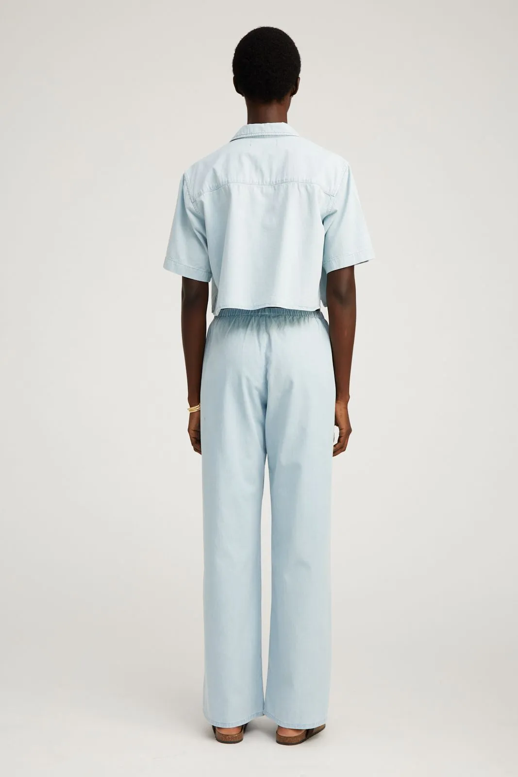 Light Blue Chambray Short Sleeve Cropped Button Down sold by SPRWMN product image thumbnail 5