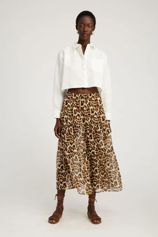 Leopard Silk Chiffon Tiered Maxi Skirt sold by SPRWMN
