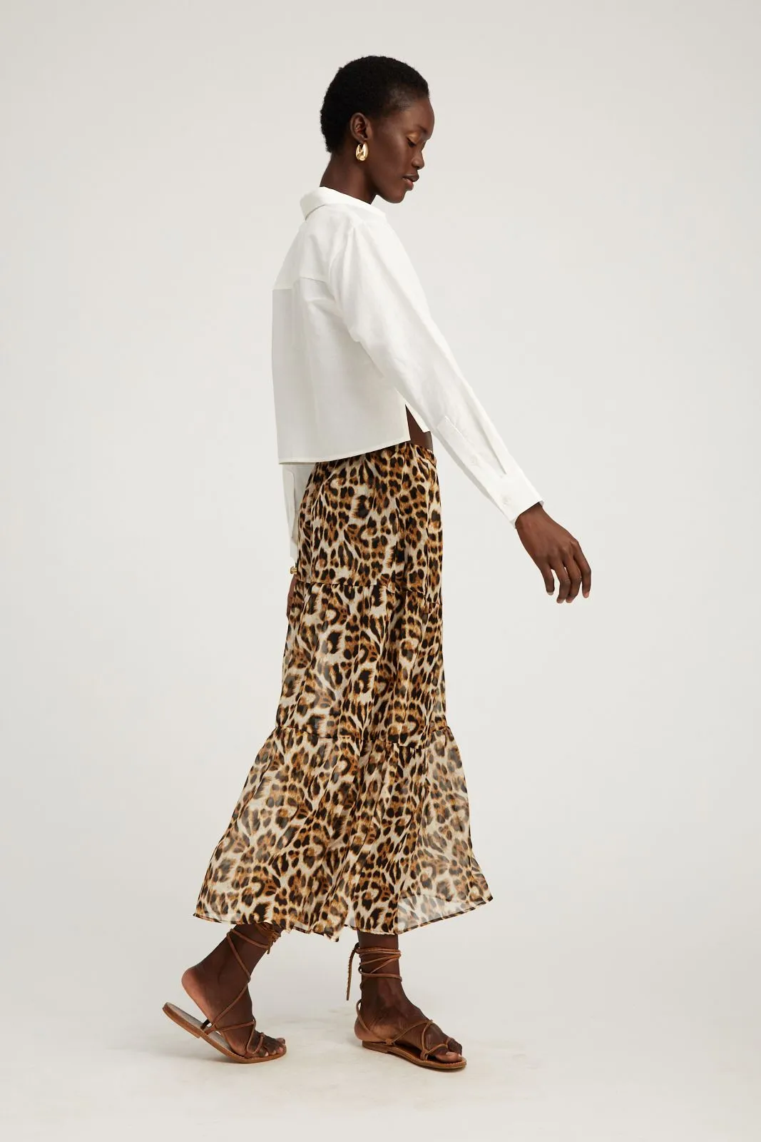 Leopard Silk Chiffon Tiered Maxi Skirt sold by SPRWMN product image thumbnail 3