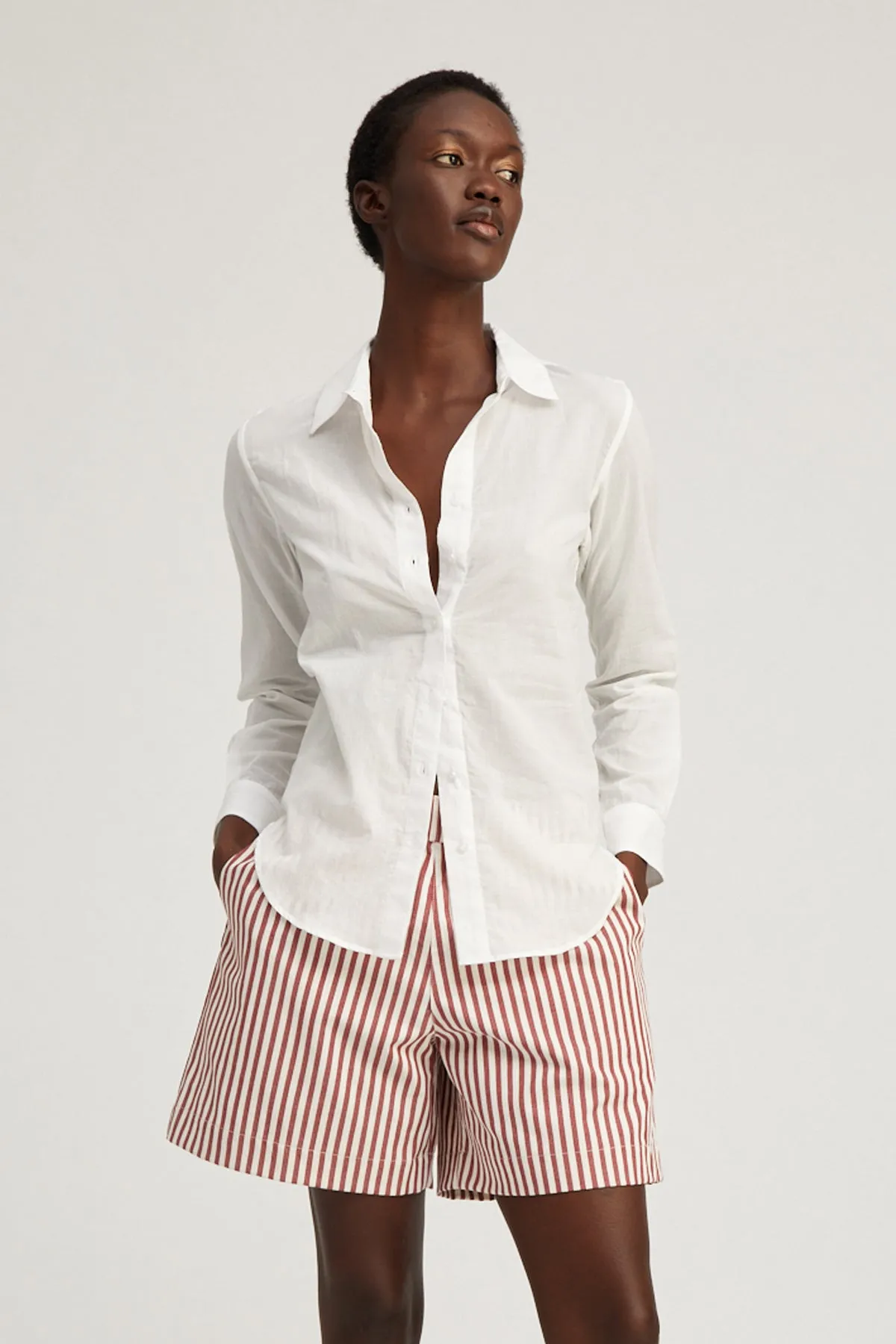 White Voile Fitted Button Down sold by SPRWMN product image thumbnail 4