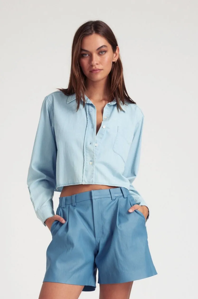 Light Blue Chambray Cropped Button Down sold by SPRWMN