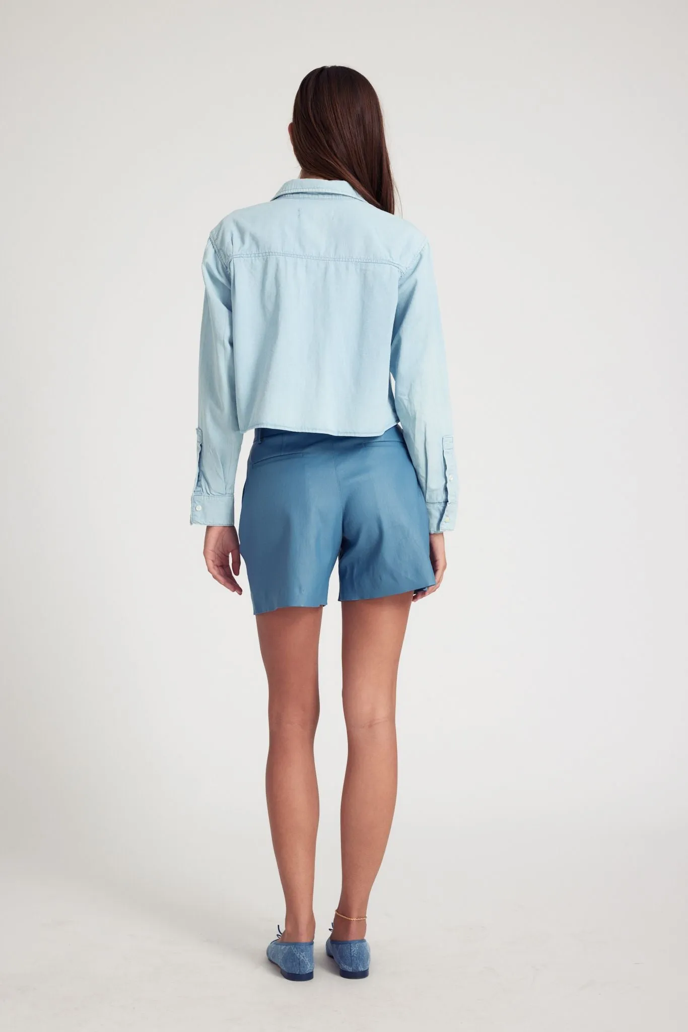 Light Blue Chambray Cropped Button Down sold by SPRWMN product image thumbnail 5