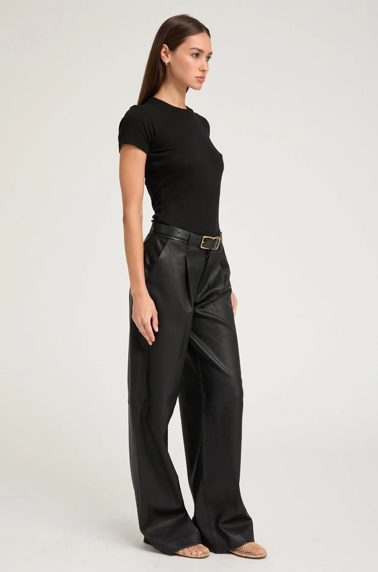 Black Leather Pleated Trousers sold by SPRWMN product image thumbnail 3