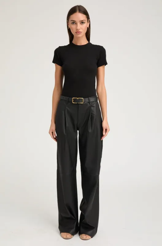 Black Leather Pleated Trousers sold by SPRWMN