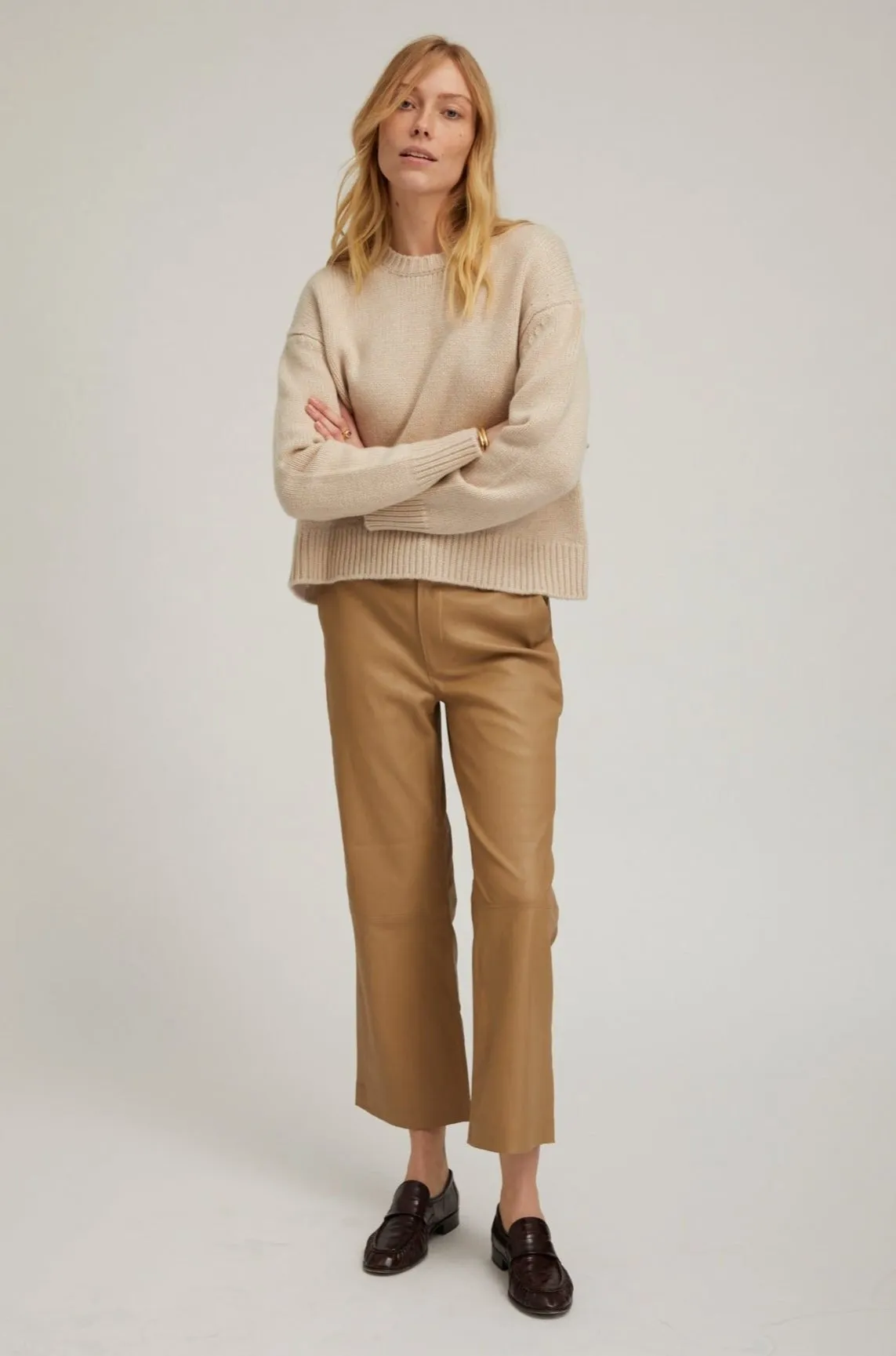Khaki Leather Cropped Trousers sold by SPRWMN