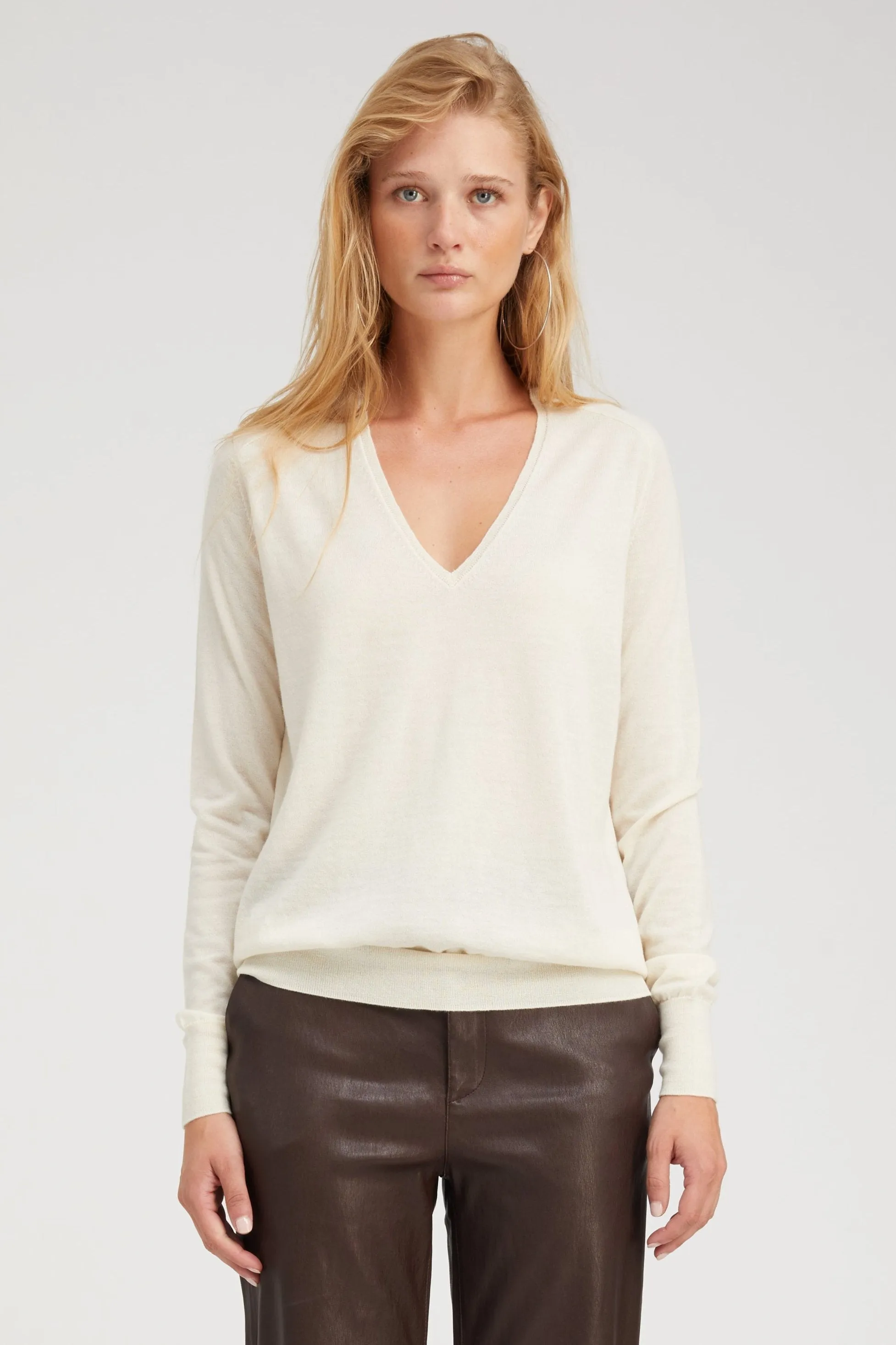 Chalk Cashmere V-Neck Sweater sold by SPRWMN