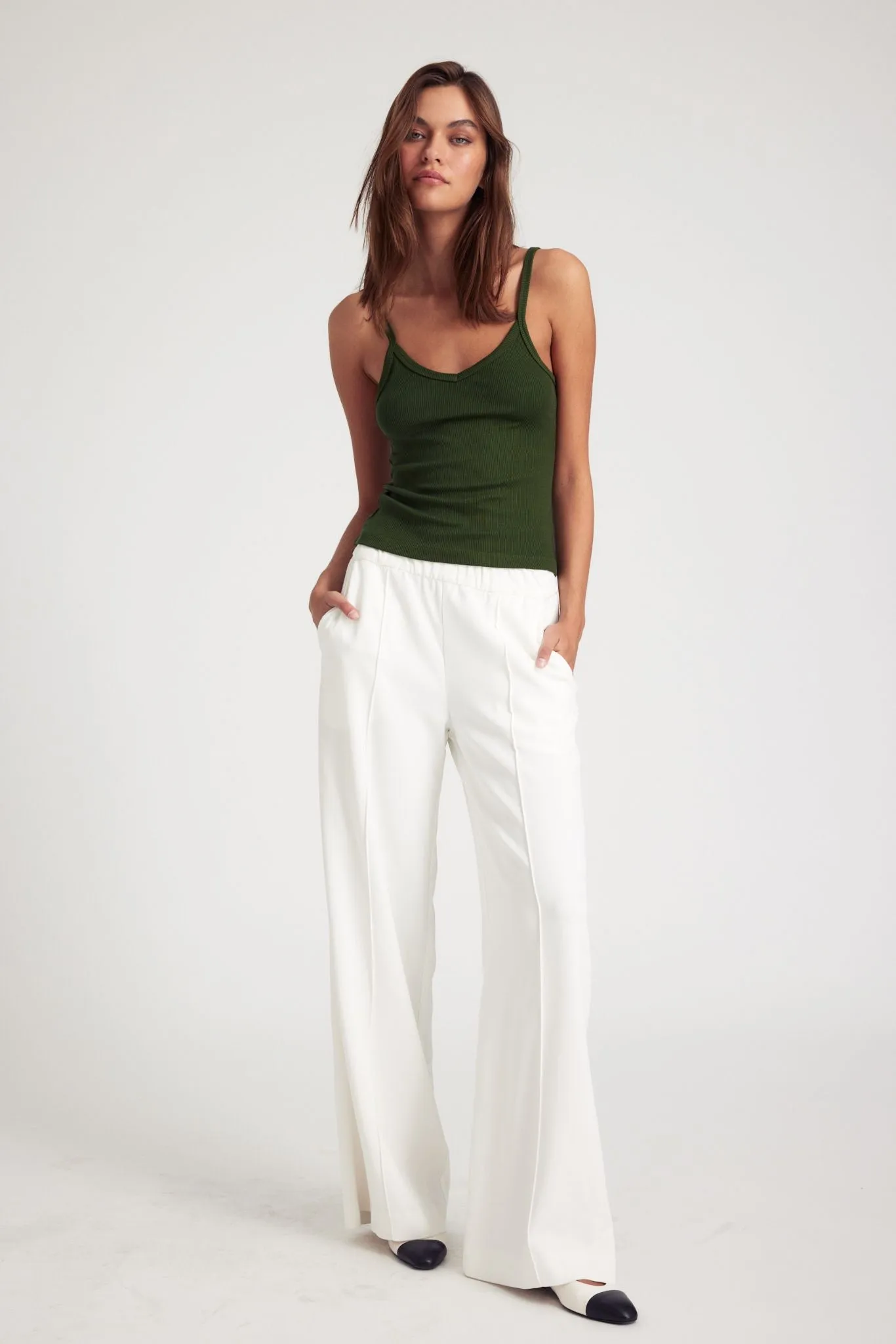 White Crepe Wide Leg Pintuck Trousers sold by SPRWMN product image thumbnail 2