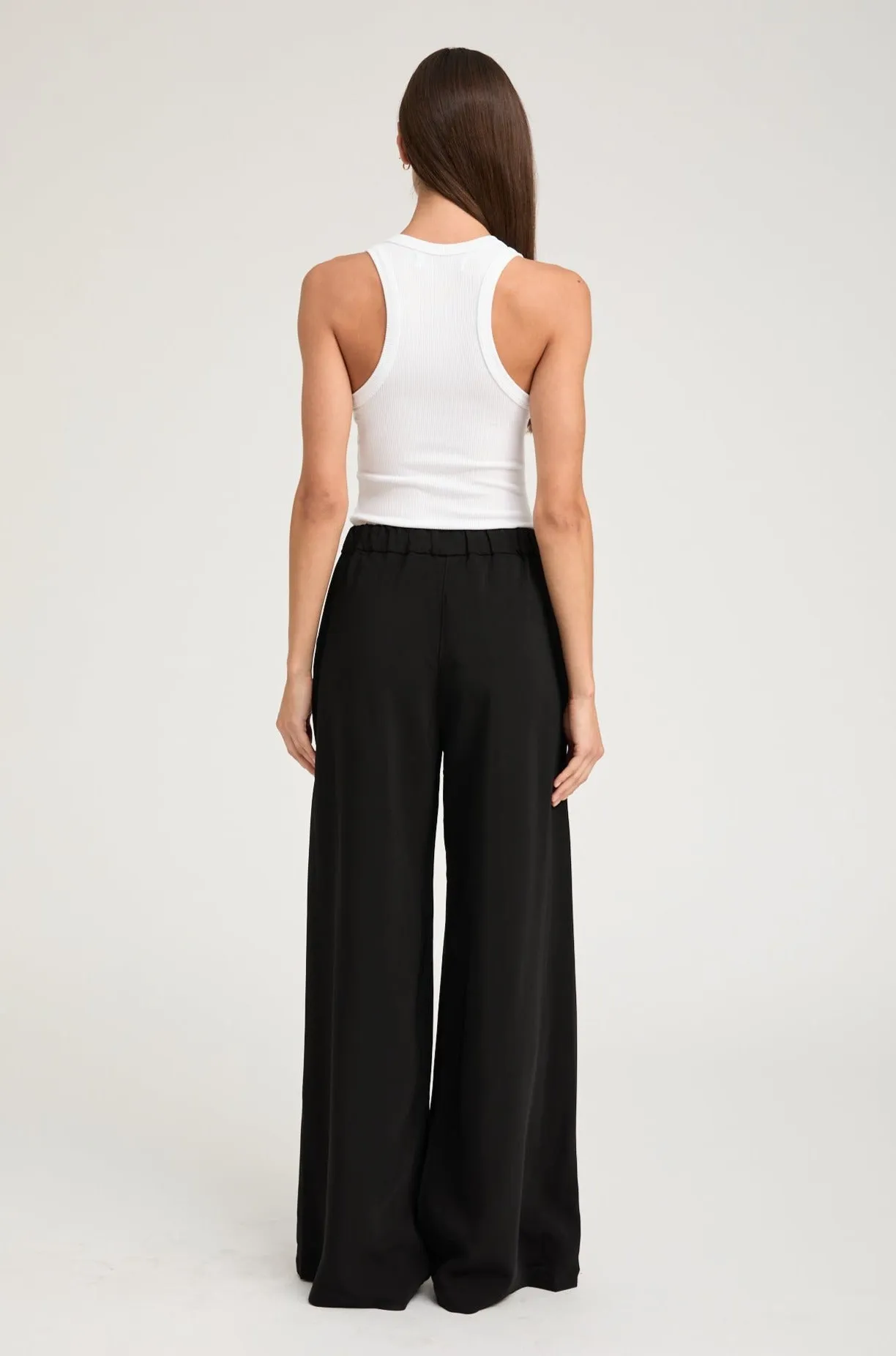 Black Crepe Wide Leg Pintuck Trousers sold by SPRWMN product image thumbnail 3