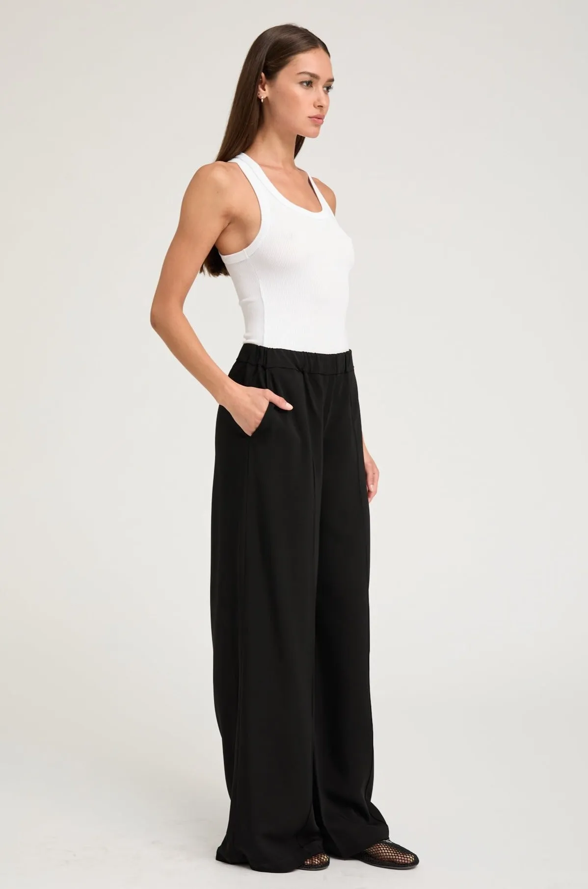 Black Crepe Wide Leg Pintuck Trousers sold by SPRWMN product image thumbnail 2
