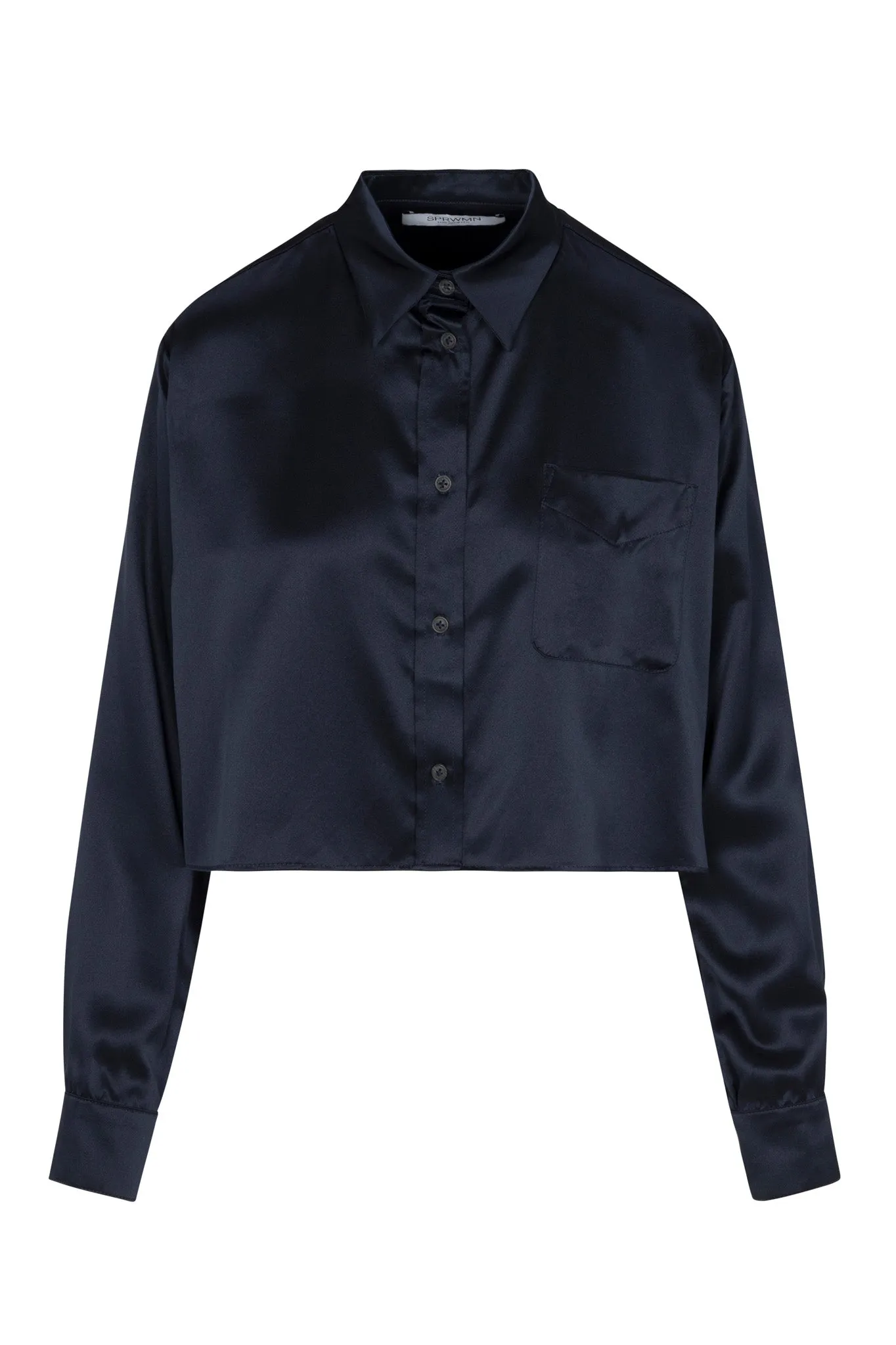 Navy Silk Cropped Button Down sold by SPRWMN product image thumbnail 2