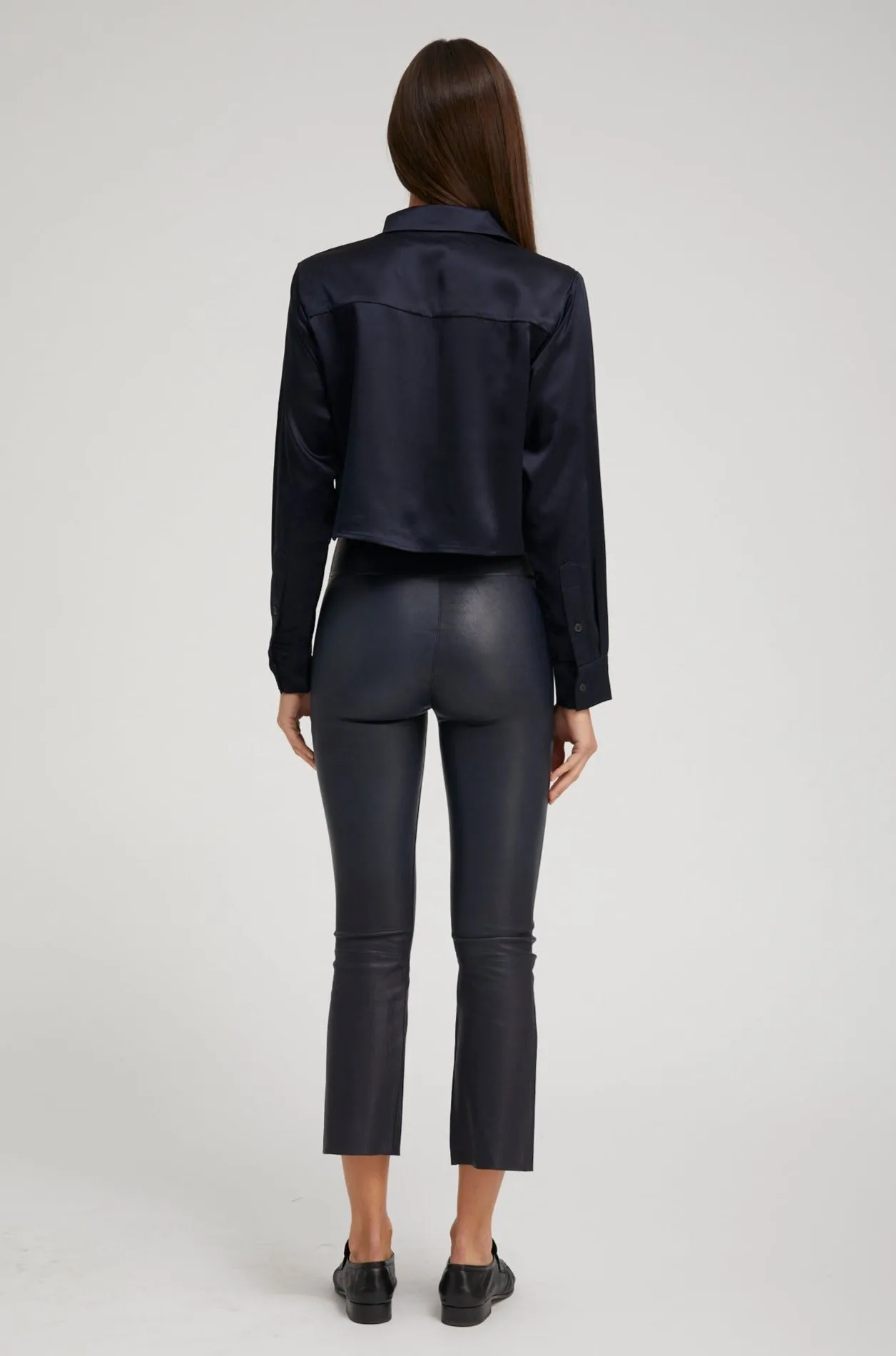 Navy Silk Cropped Button Down sold by SPRWMN product image thumbnail 5