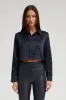 Navy Silk Cropped Button Down sold by SPRWMN