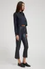 Navy Silk Cropped Button Down sold by SPRWMN