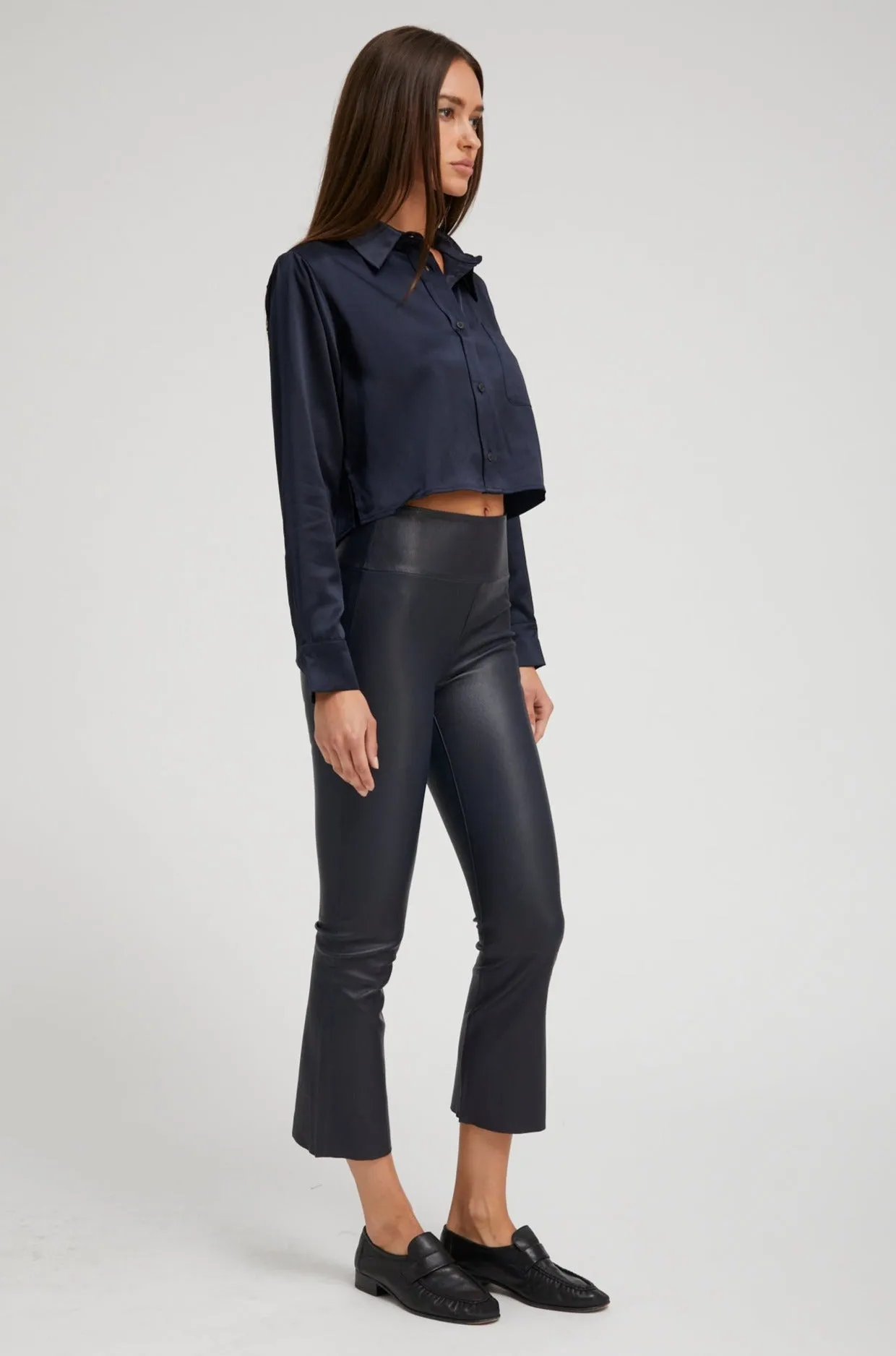 Navy Silk Cropped Button Down sold by SPRWMN product image thumbnail 4