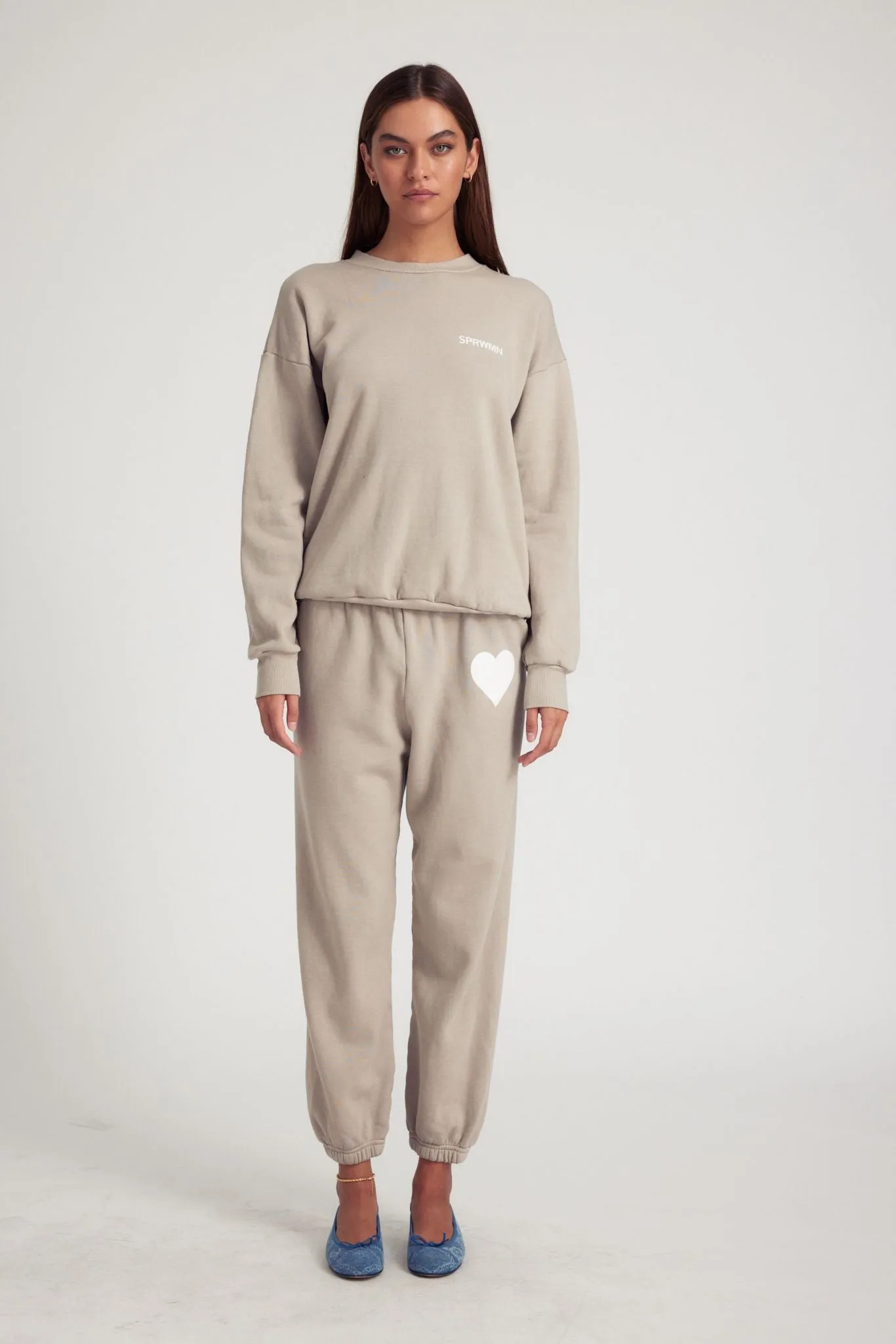 Taupe Heart Sweatpants sold by SPRWMN