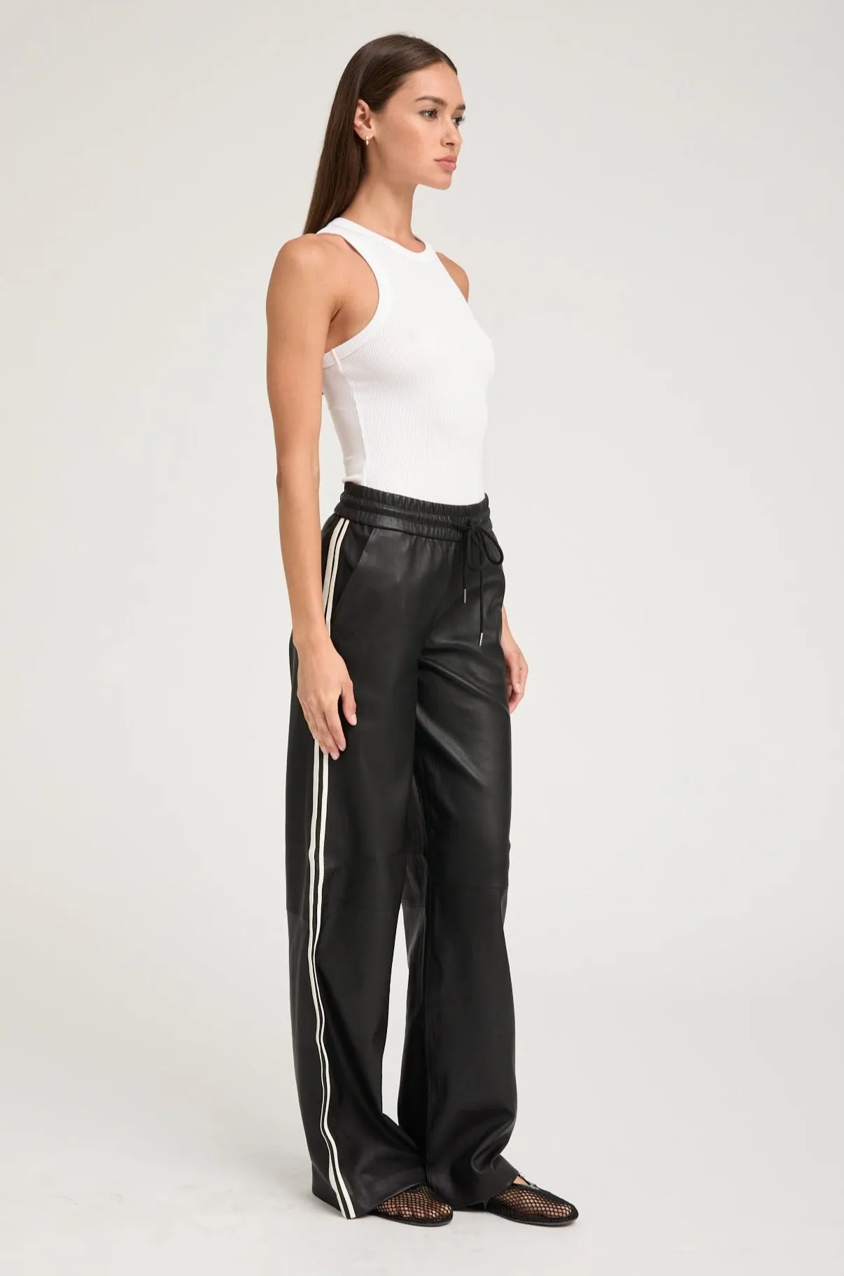 Black Leather Baggy Athletic Pants sold by SPRWMN
