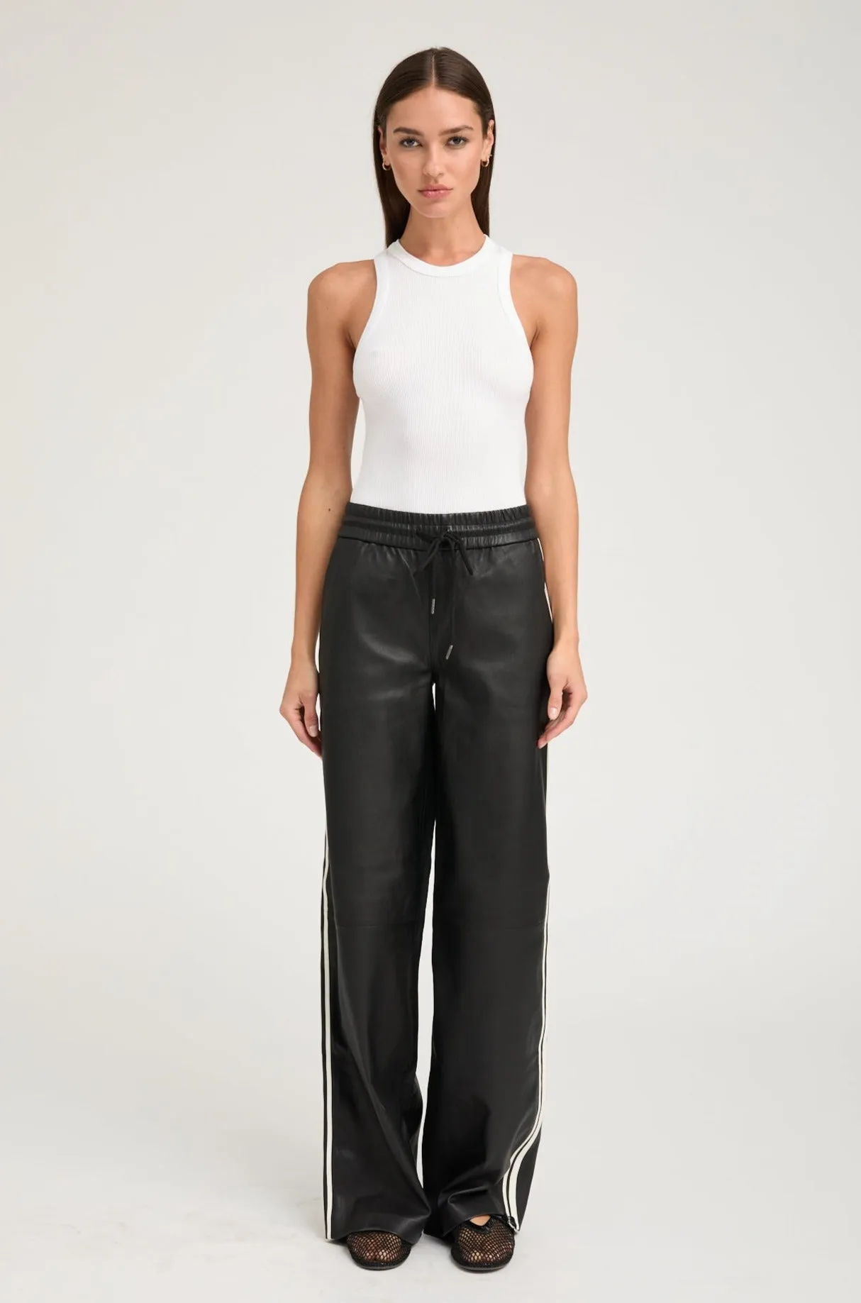 Black Leather Baggy Athletic Pants sold by SPRWMN product image thumbnail 2