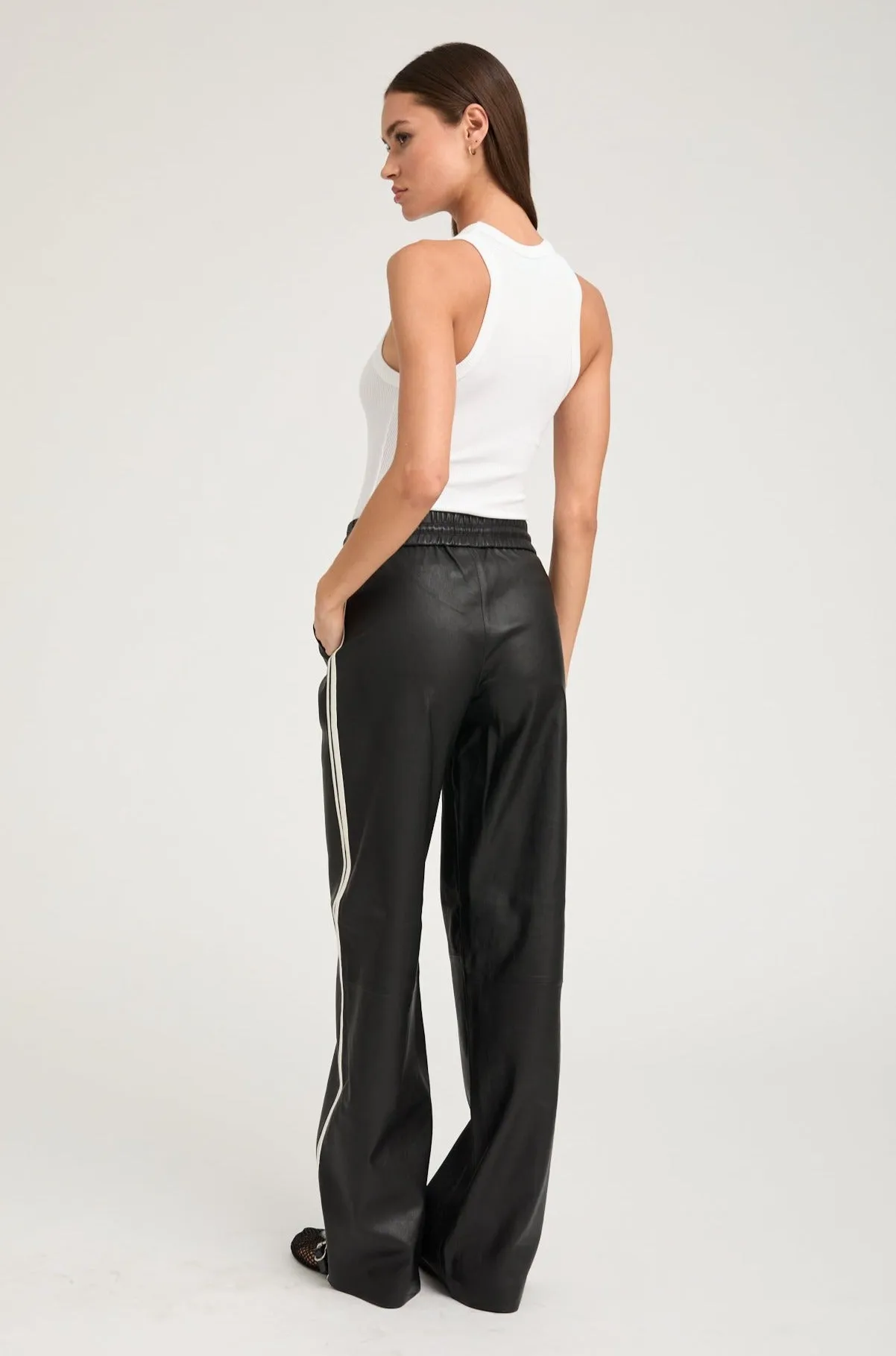 Black Leather Baggy Athletic Pants sold by SPRWMN product image thumbnail 3