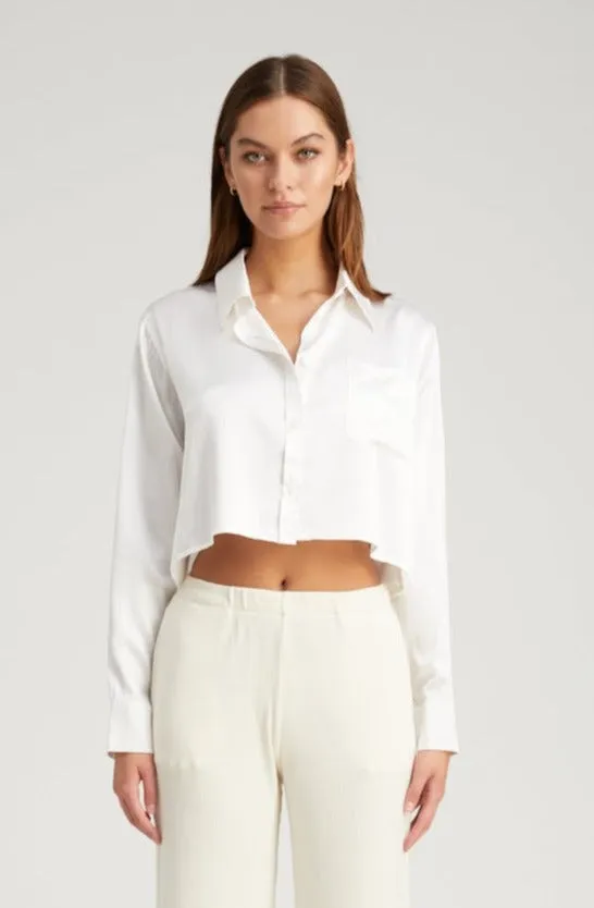 Ivory Silk Cropped Button Down sold by SPRWMN