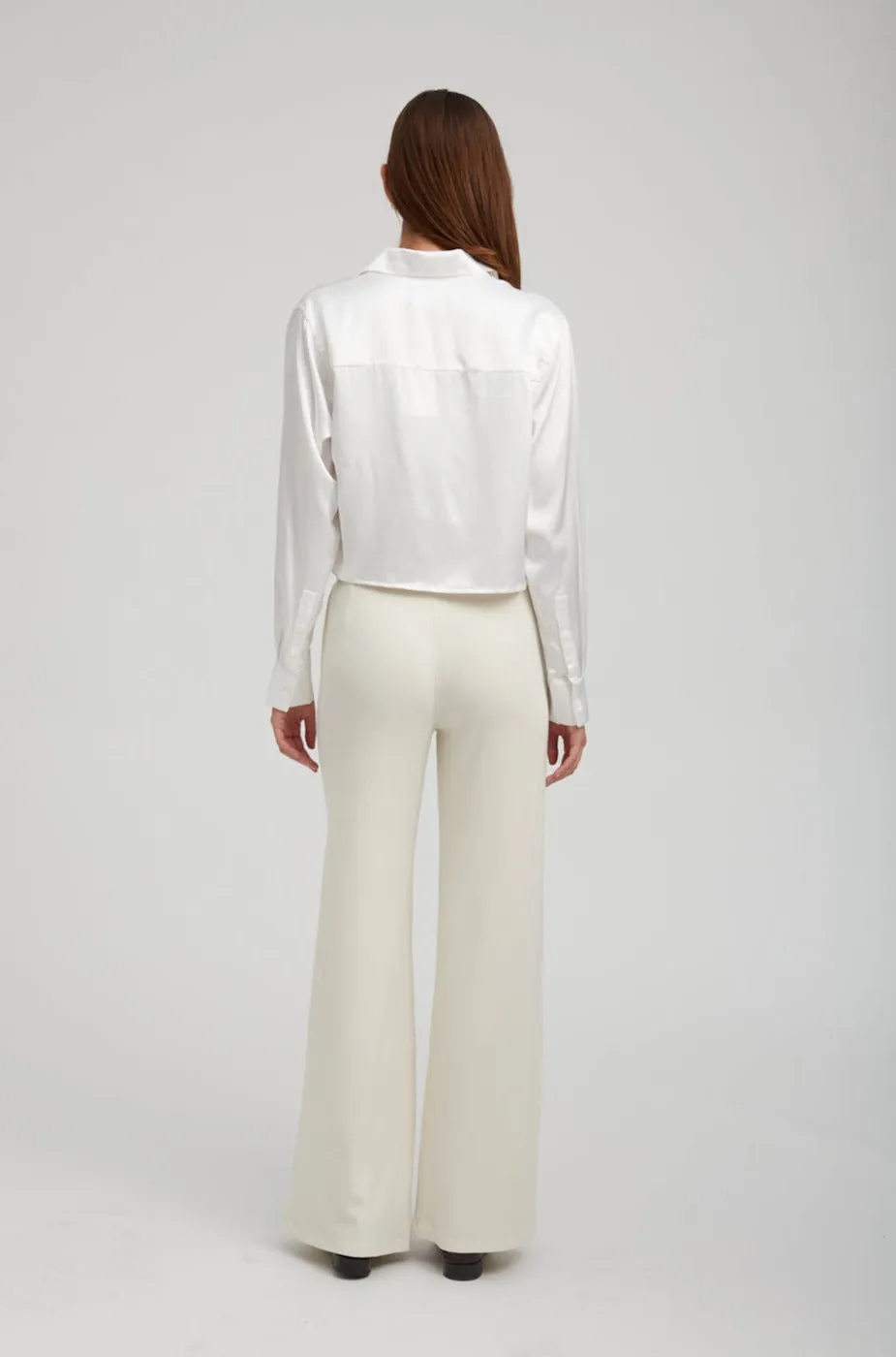 Ivory Silk Cropped Button Down sold by SPRWMN product image thumbnail 5