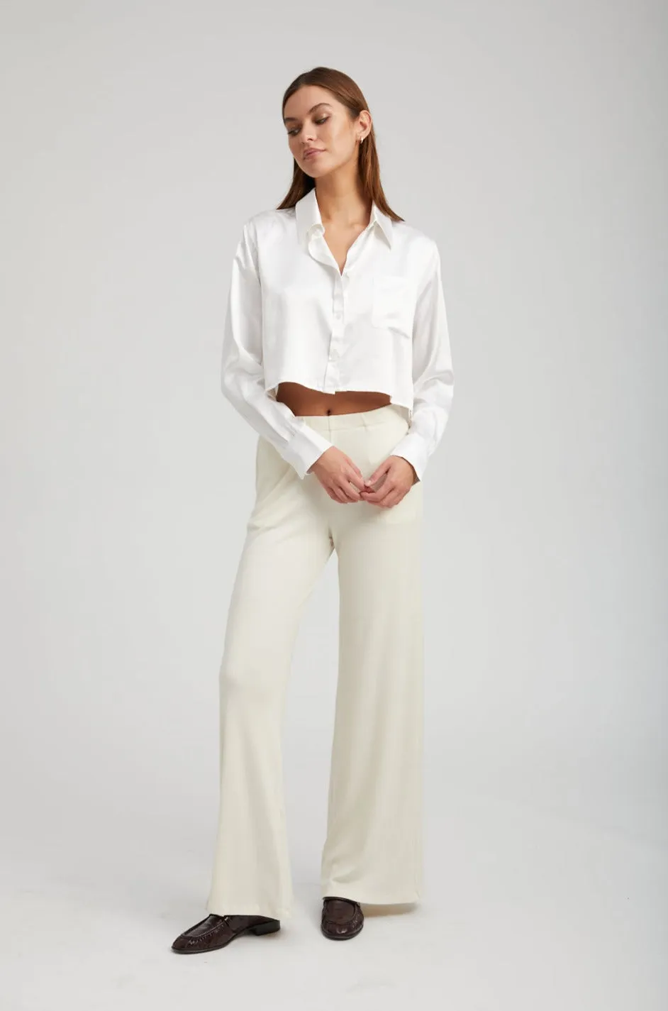 Ivory Silk Cropped Button Down sold by SPRWMN product image thumbnail 3