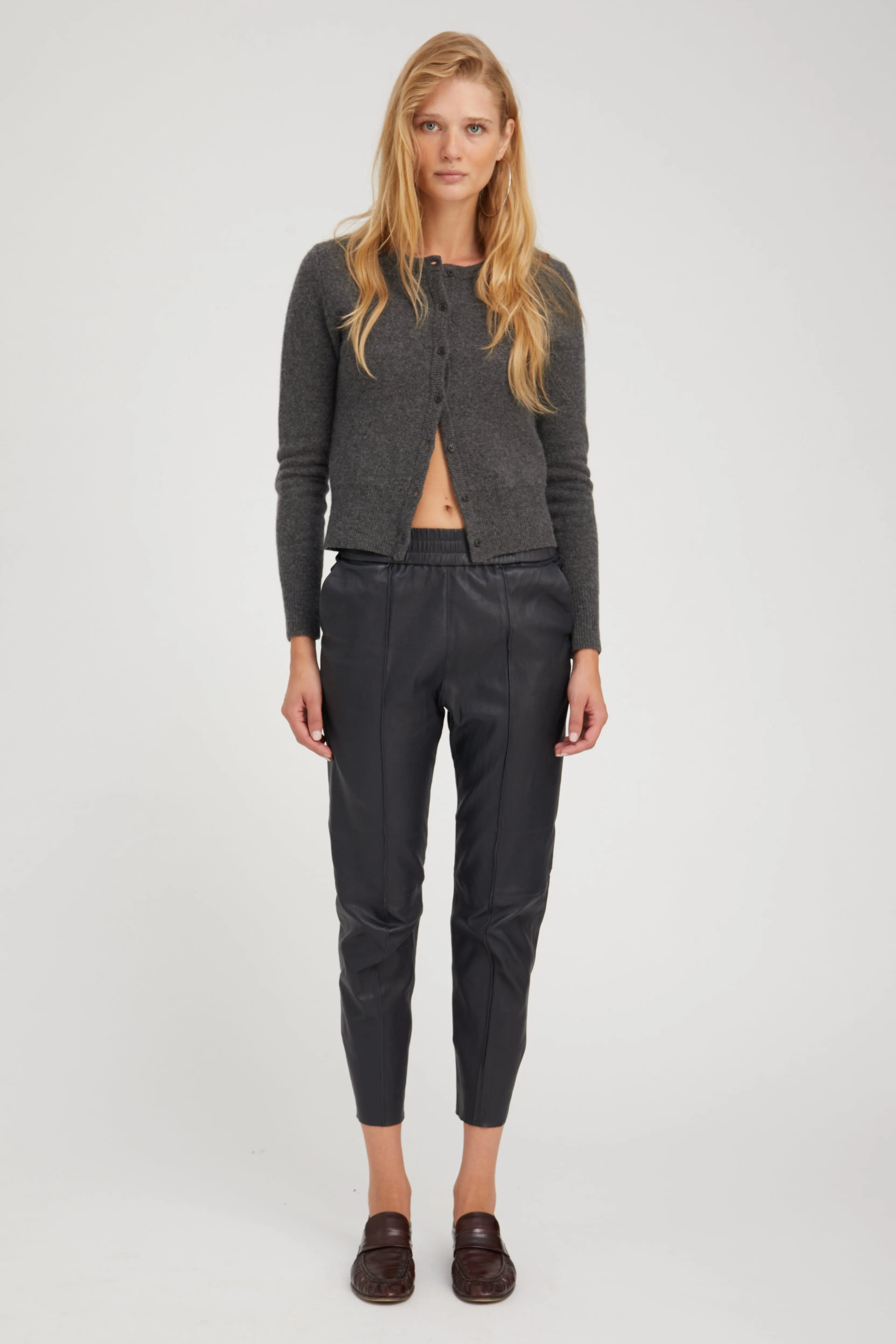 Navy Leather Joggers sold by SPRWMN