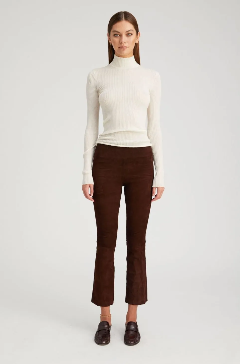 Mocha Suede Ankle Flare sold by SPRWMN