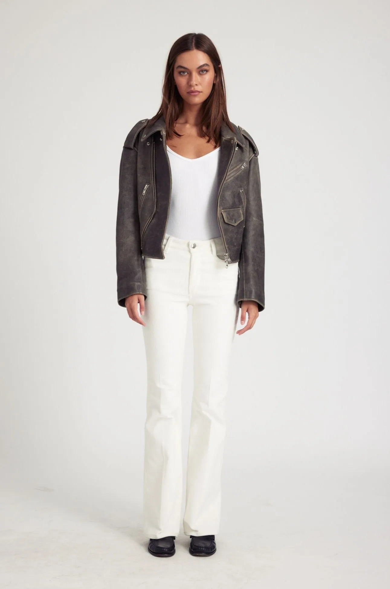 White Corduroy Micro Flare Pants sold by SPRWMN