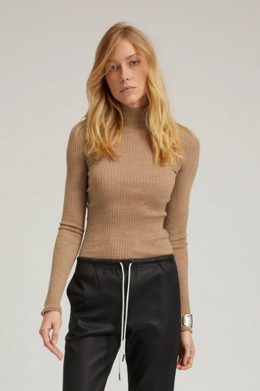 Camel Cashmere Mock Neck sold by SPRWMN