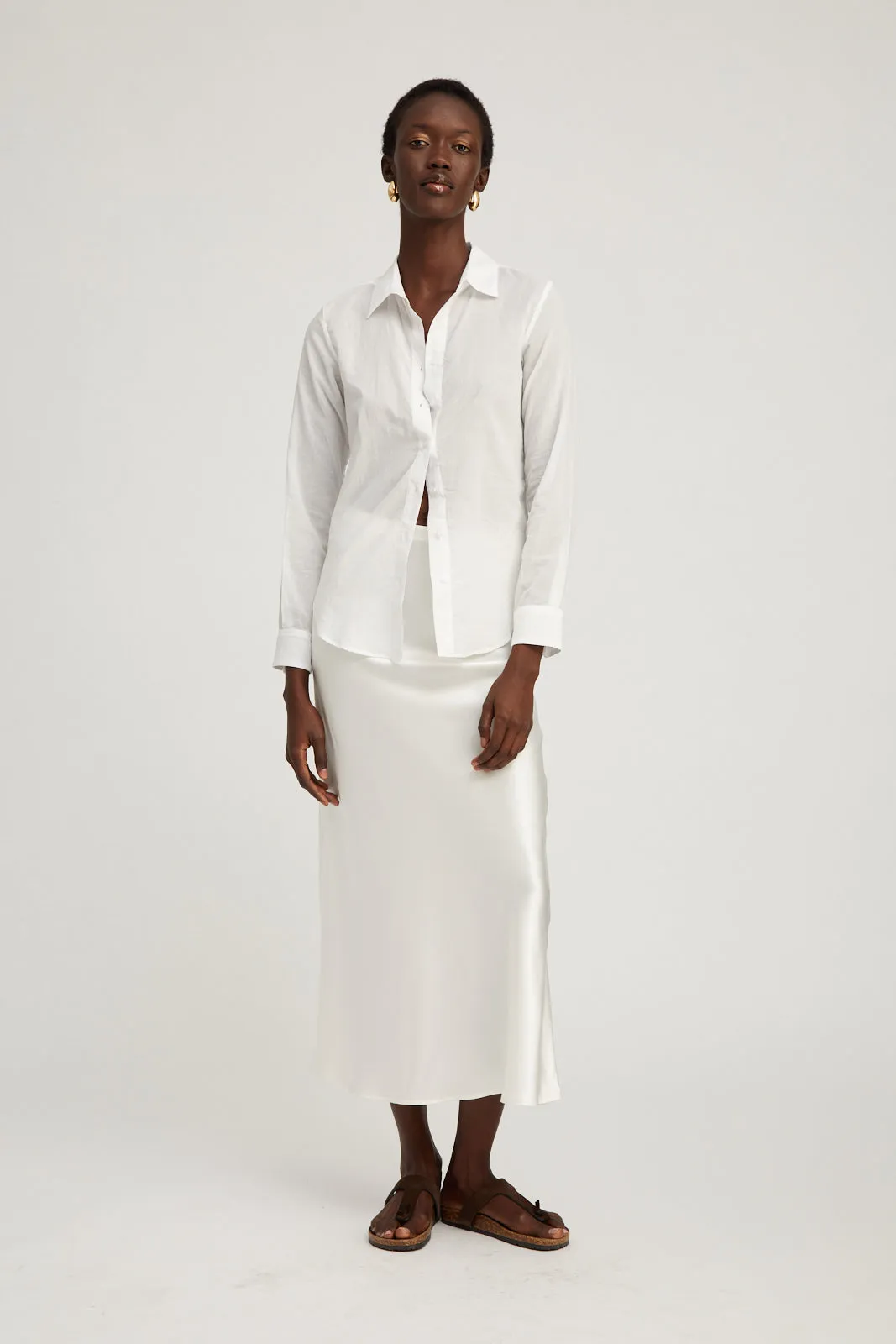 White Silk Bias Maxi Skirt sold by SPRWMN