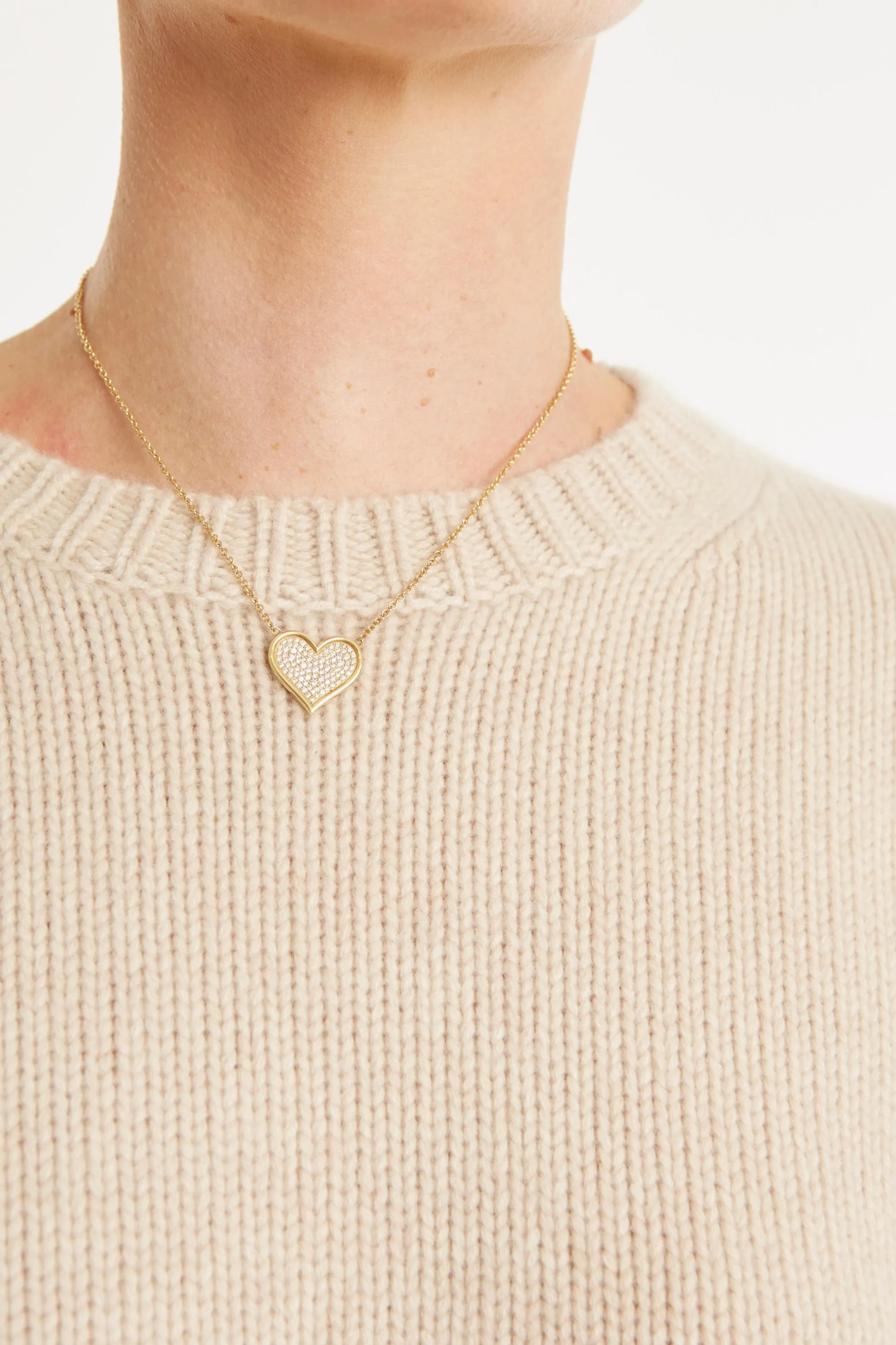 Yellow Gold Large Diamond Pave Heart Necklace sold by SPRWMN product image thumbnail 2