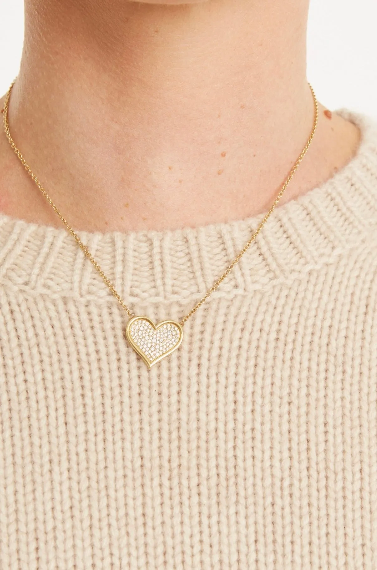 Yellow Gold Large Diamond Pave Heart Necklace sold by SPRWMN