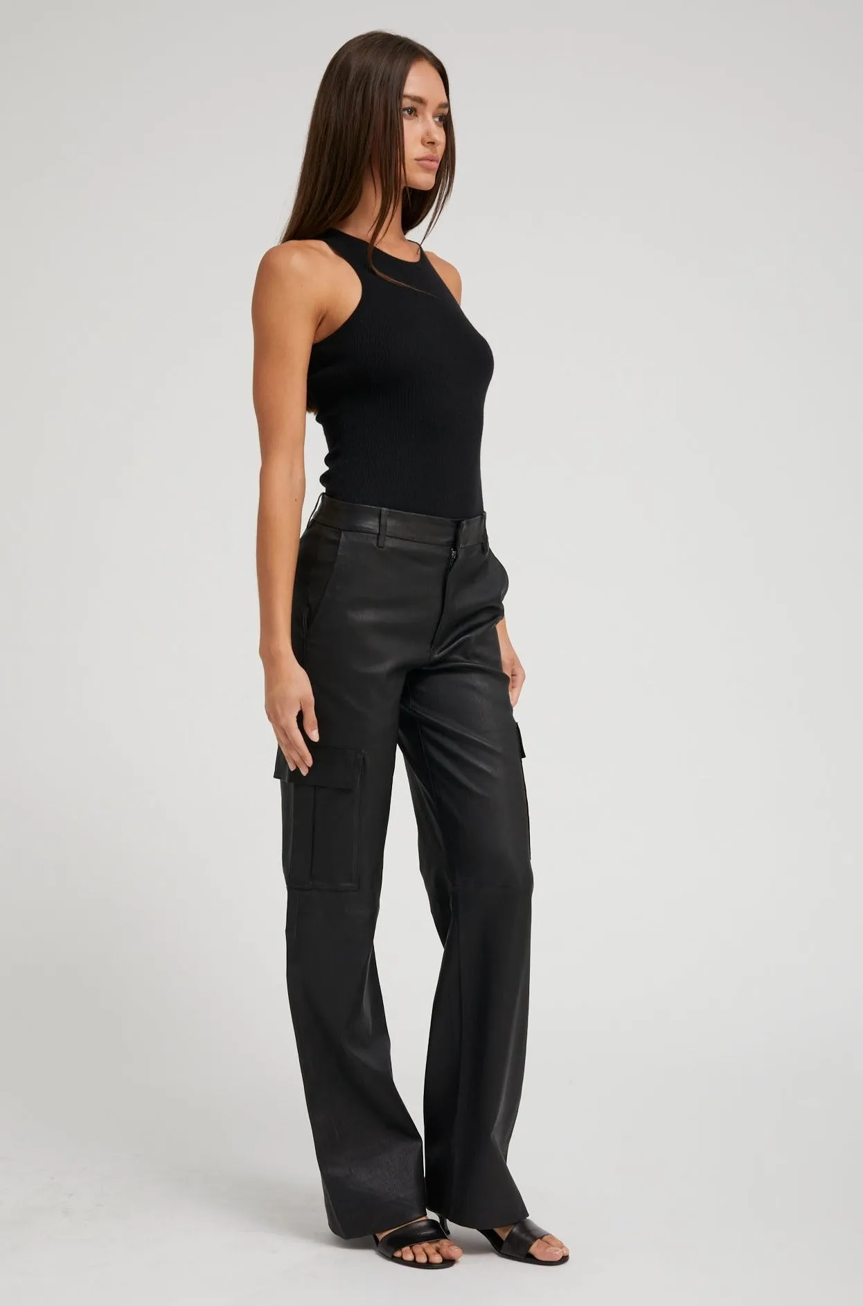 Black Leather Cargo Trousers sold by SPRWMN product image thumbnail 3