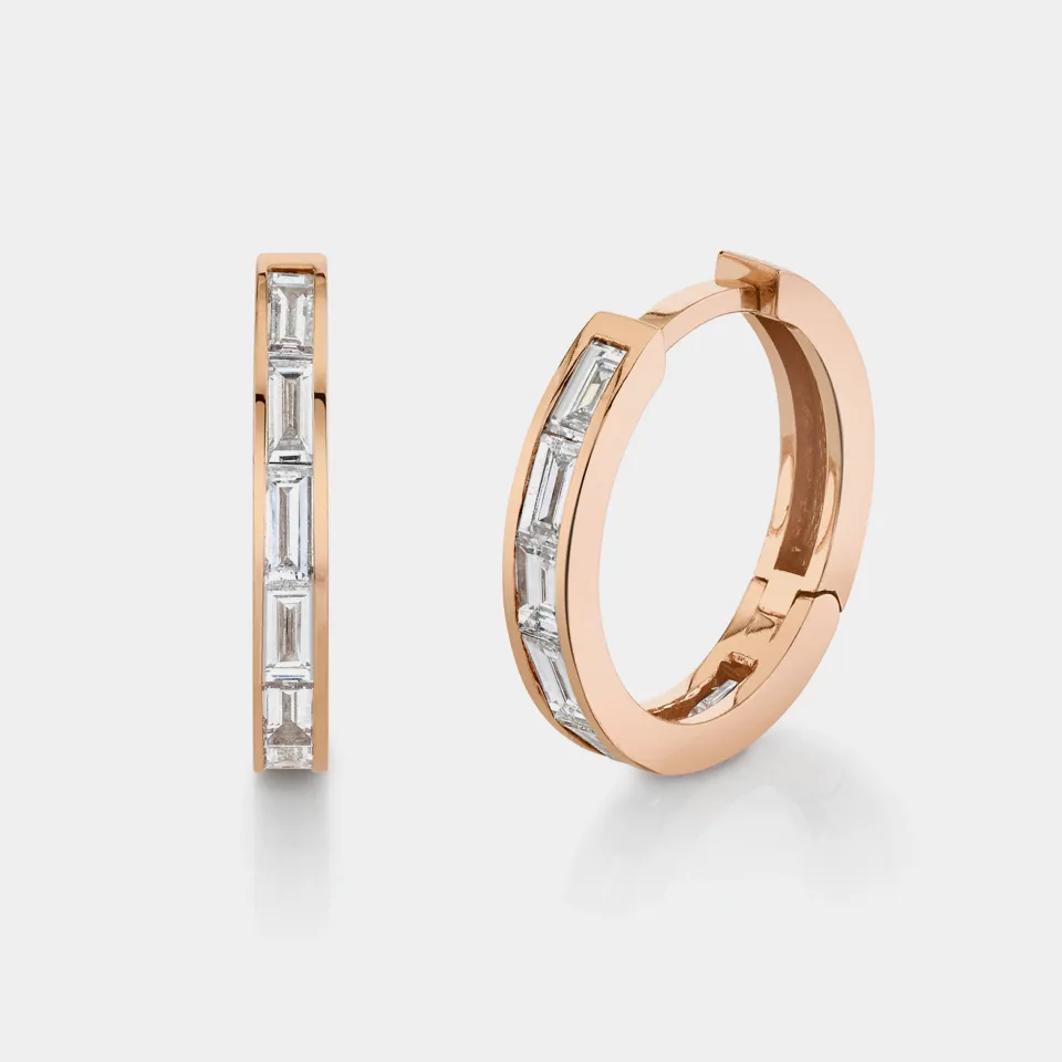 Rose Gold Diamond Baguette Hoops sold by SPRWMN product image thumbnail 2
